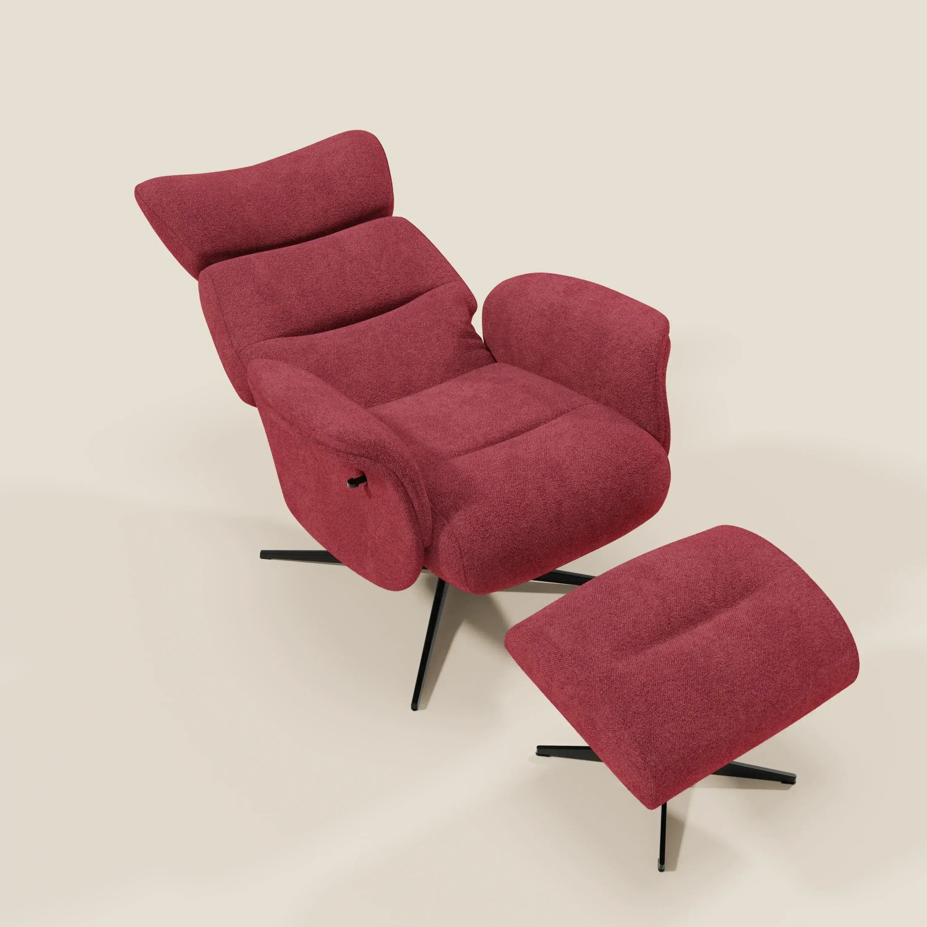 Lunor Fauteuil relax avec pouf en tissu bouclé imperméable T07 rouge