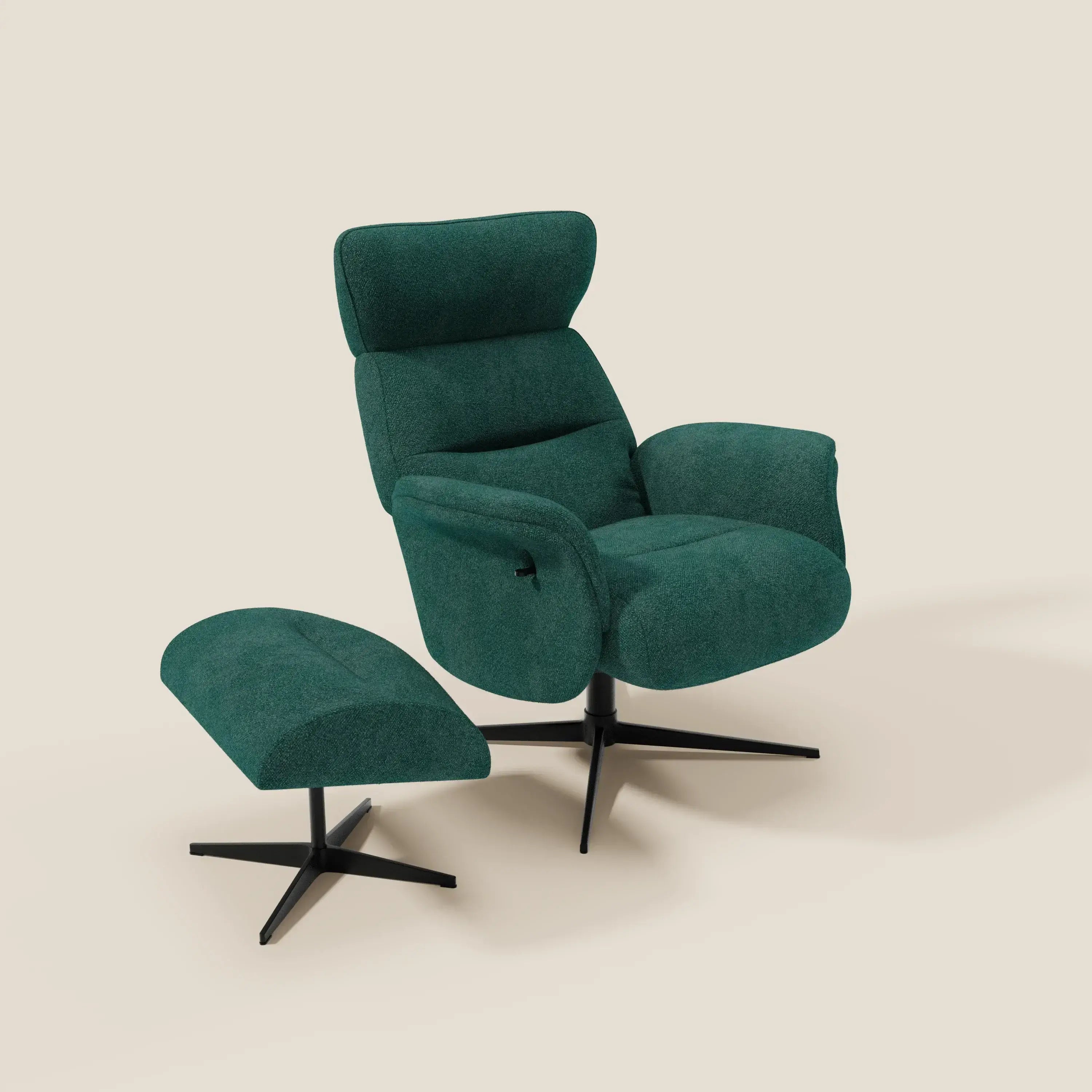 Lunor Fauteuil relax avec pouf en tissu bouclé imperméable T07 vert
