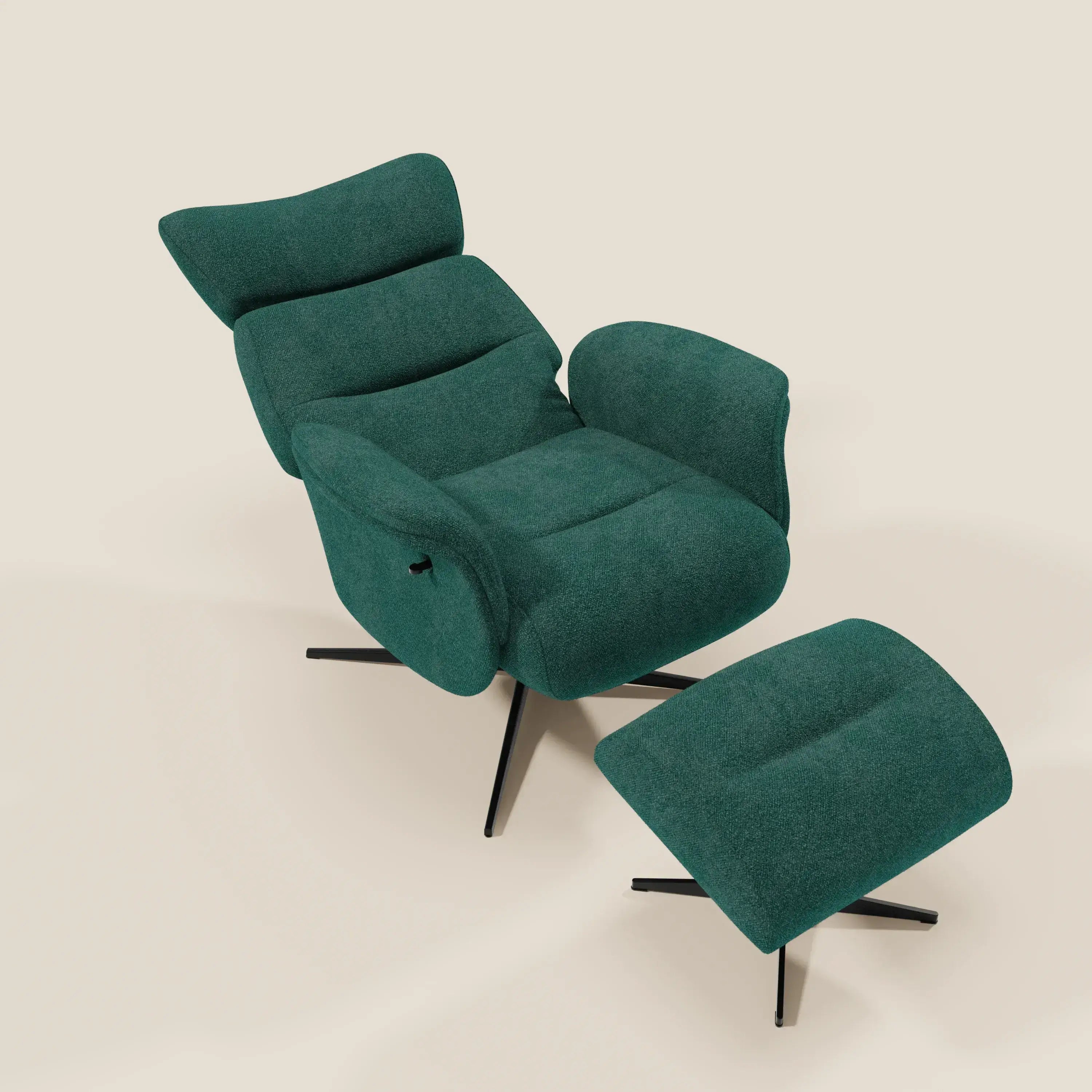 Lunor Fauteuil relax avec pouf en tissu bouclé imperméable T07 vert
