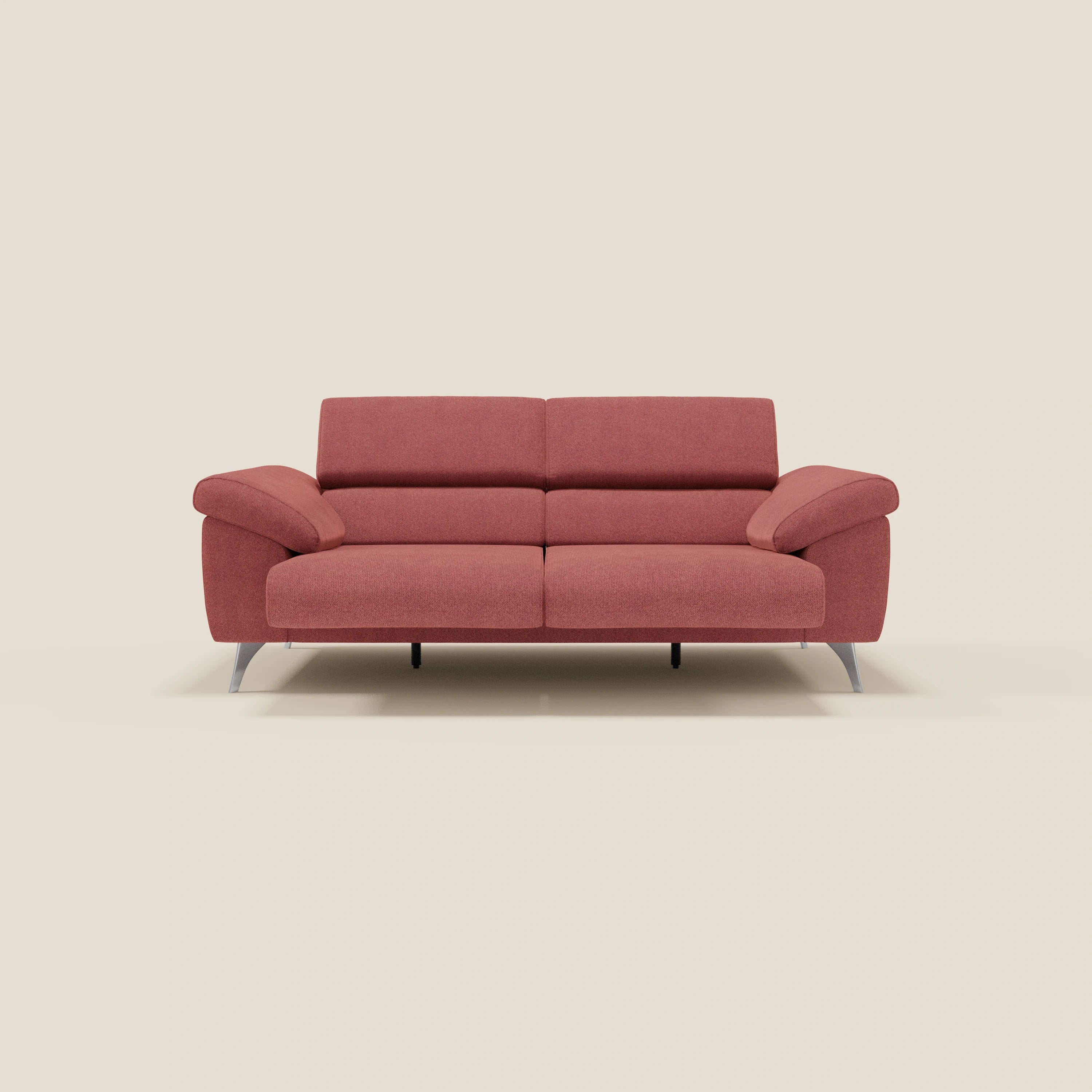 Donatello Canapé avec assises extensibles accoudoirs avec coffre et têtières inclinables en tissu détachable T23 rouge cerise