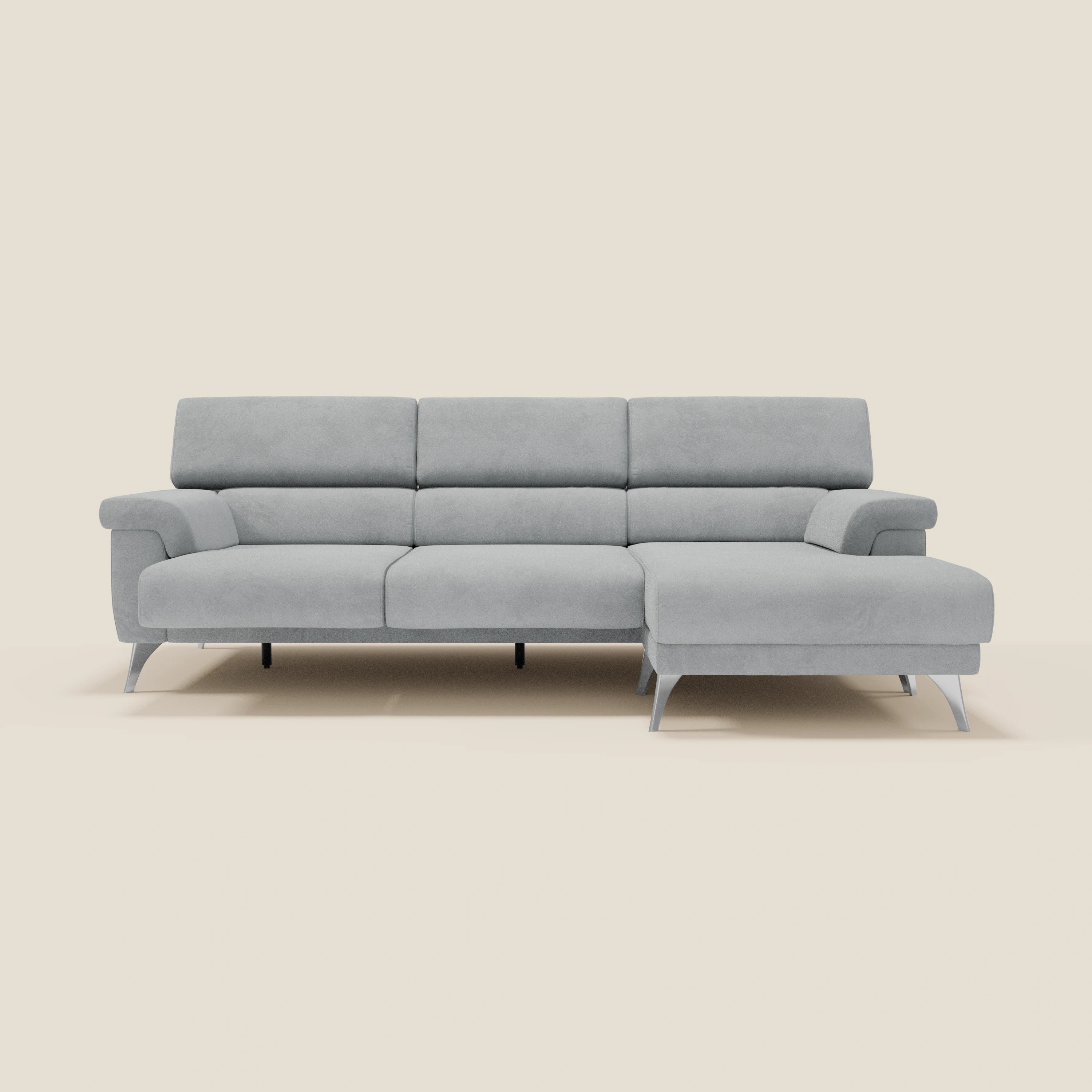 Raffaello Canapé d'angle avec assises coulissantes et têtières en microfibre détachable T11 gris clair