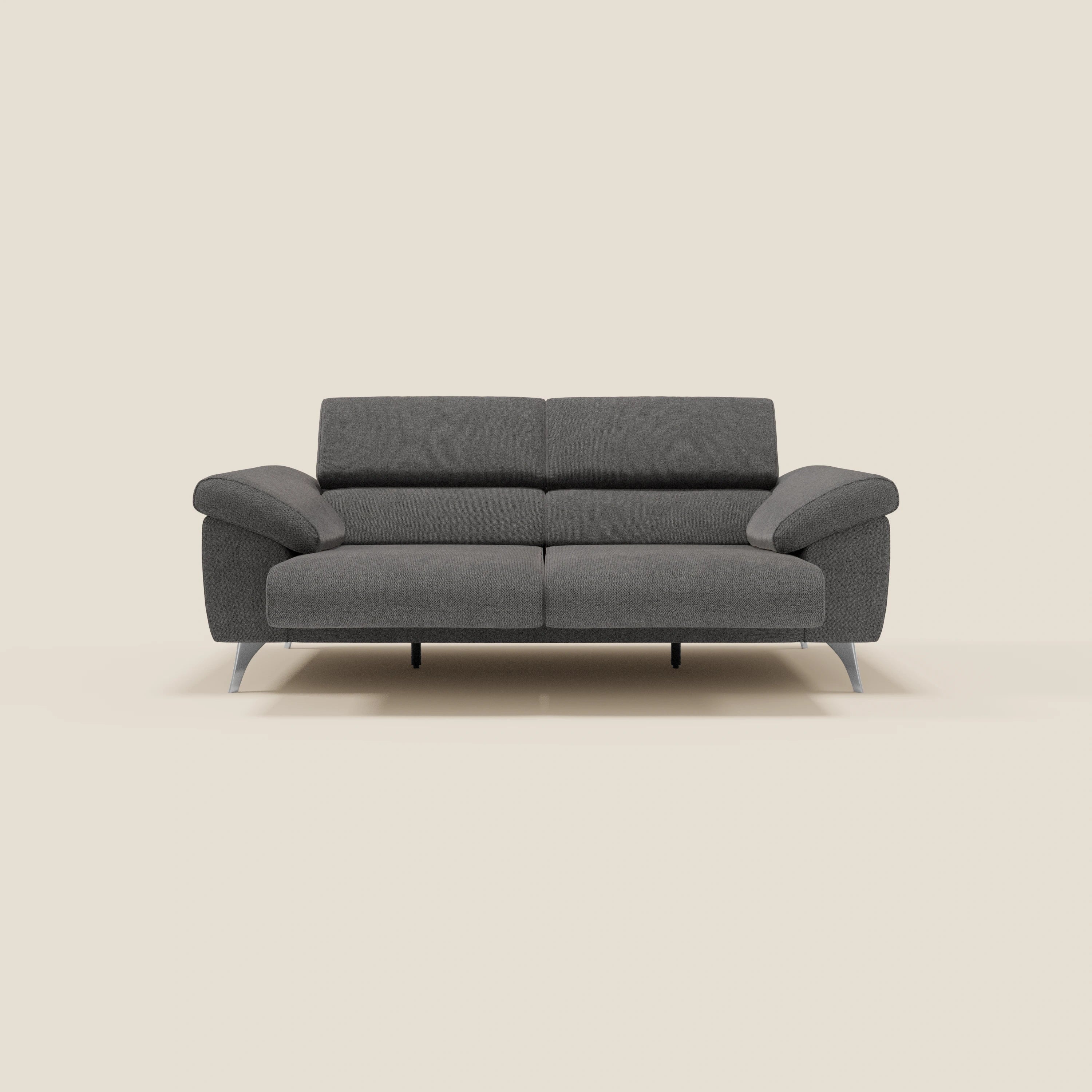 Donatello Canapé avec assises extensibles accoudoirs avec coffre et têtières inclinables en tissu détachable T23 anthracite