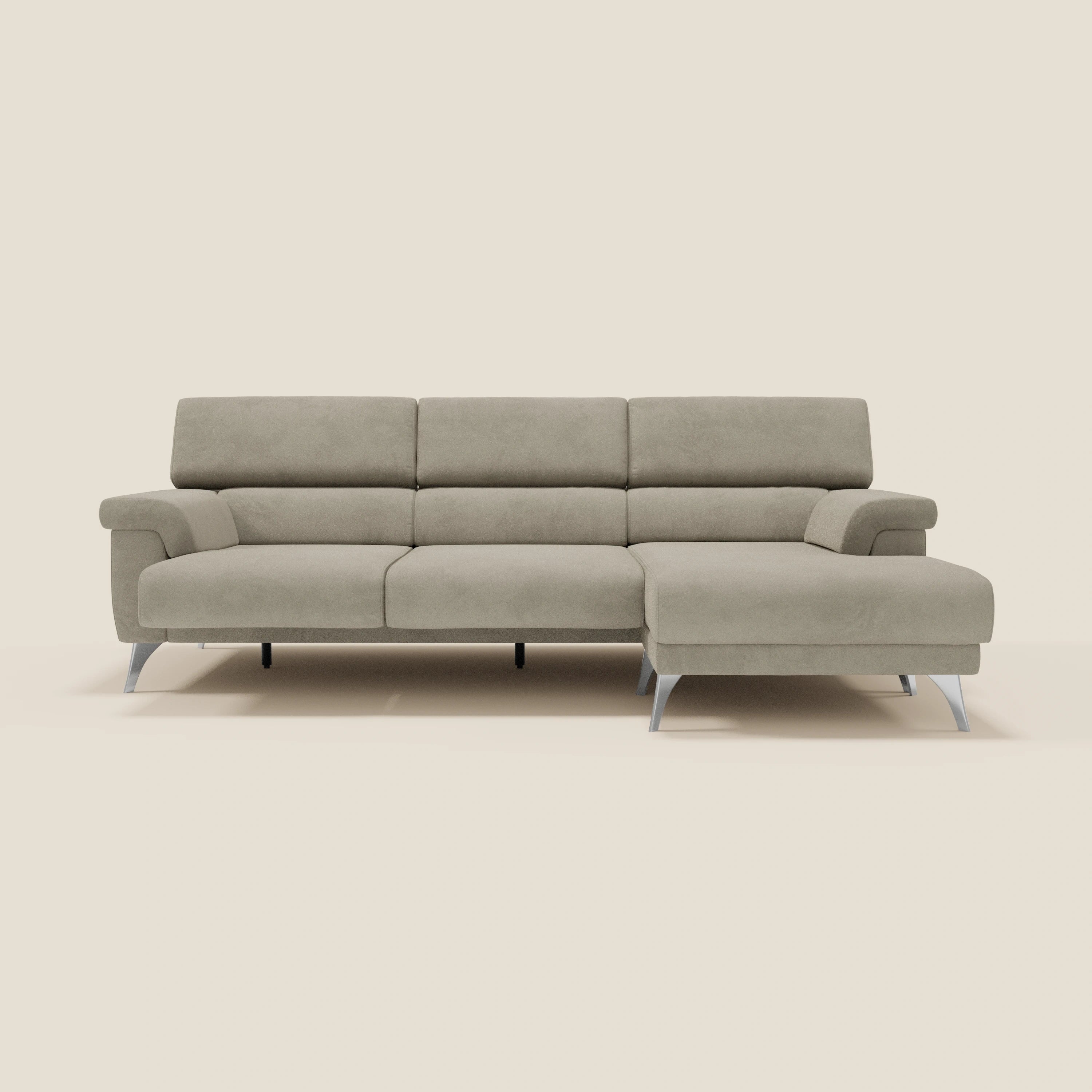 Raffaello Canapé d'angle avec assises coulissantes et têtières en microfibre détachable T11 taupe