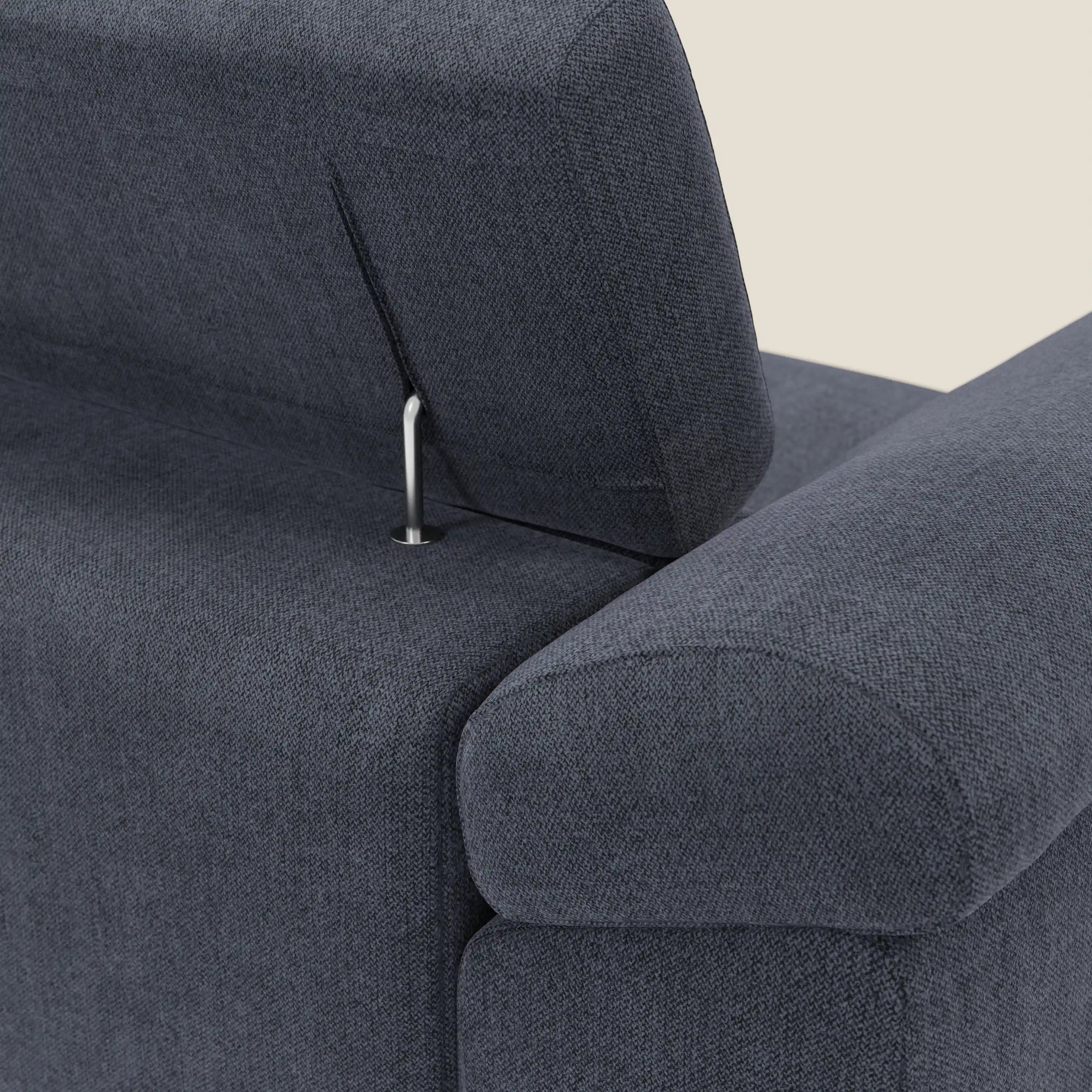 Donatello Canapé d'angle avec assises extensibles accoudoirs avec coffre et têtières en tissu détachable T23 bleu ardoise