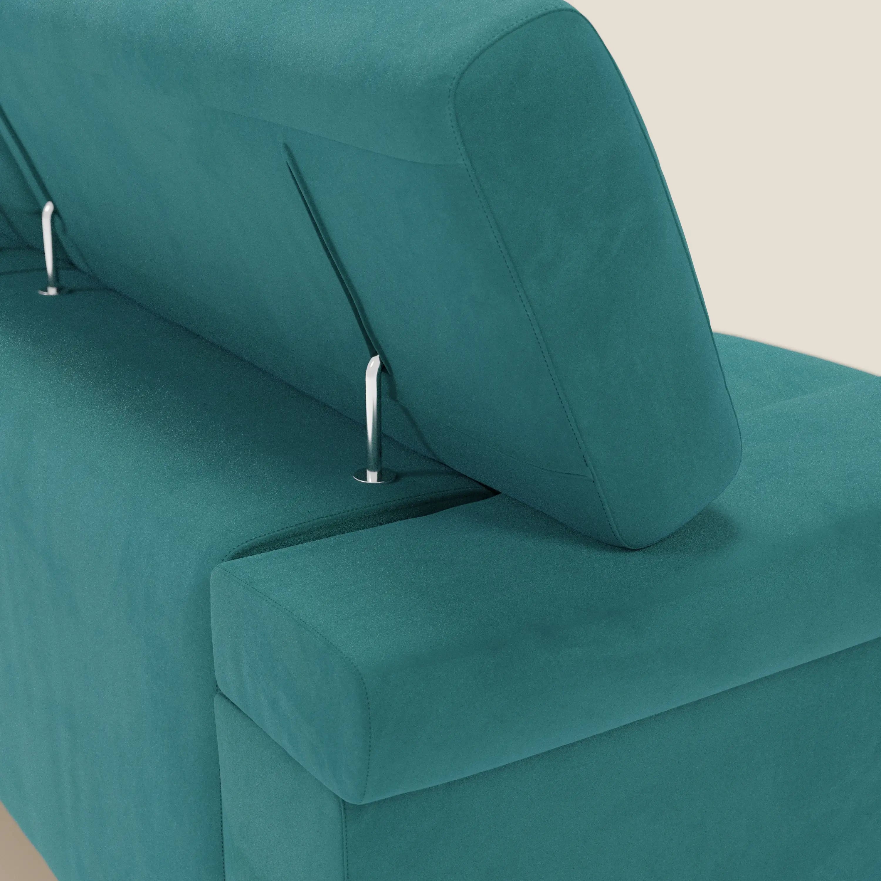 Raffaello Canapé avec 3 assises coulissantes et têtières inclinables en microfibre détachable T11 bleu canard