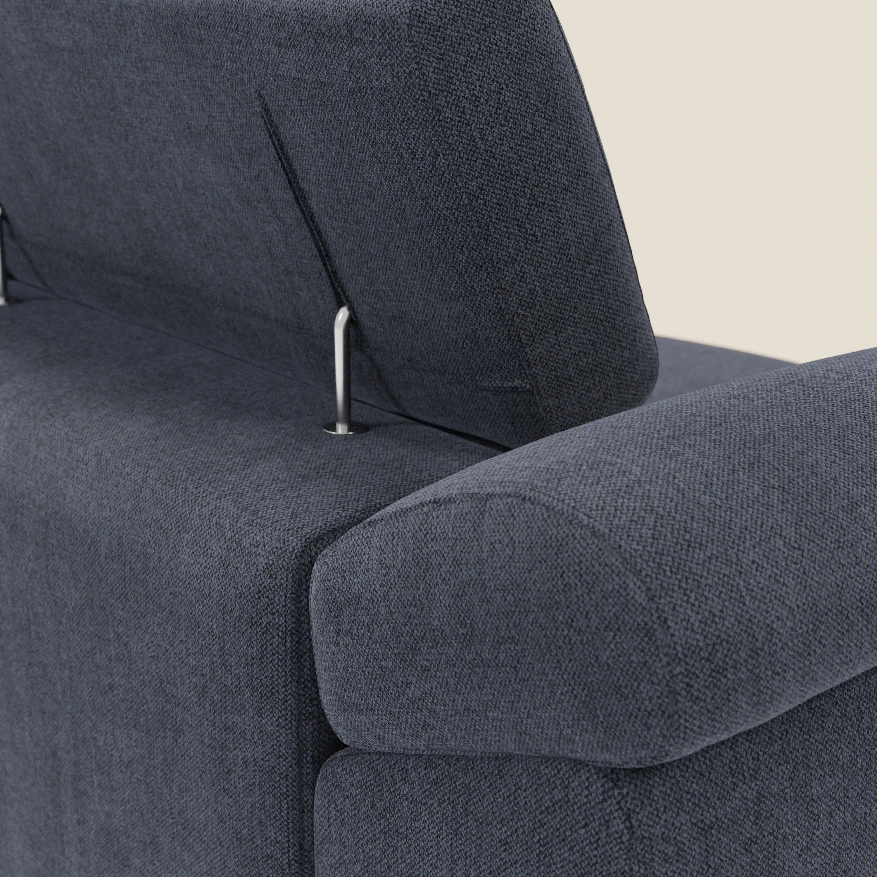 Donatello Canapé avec 3 assises extensibles accoudoirs avec coffre et têtières inclinables en tissu détachable T23 bleu ardoise