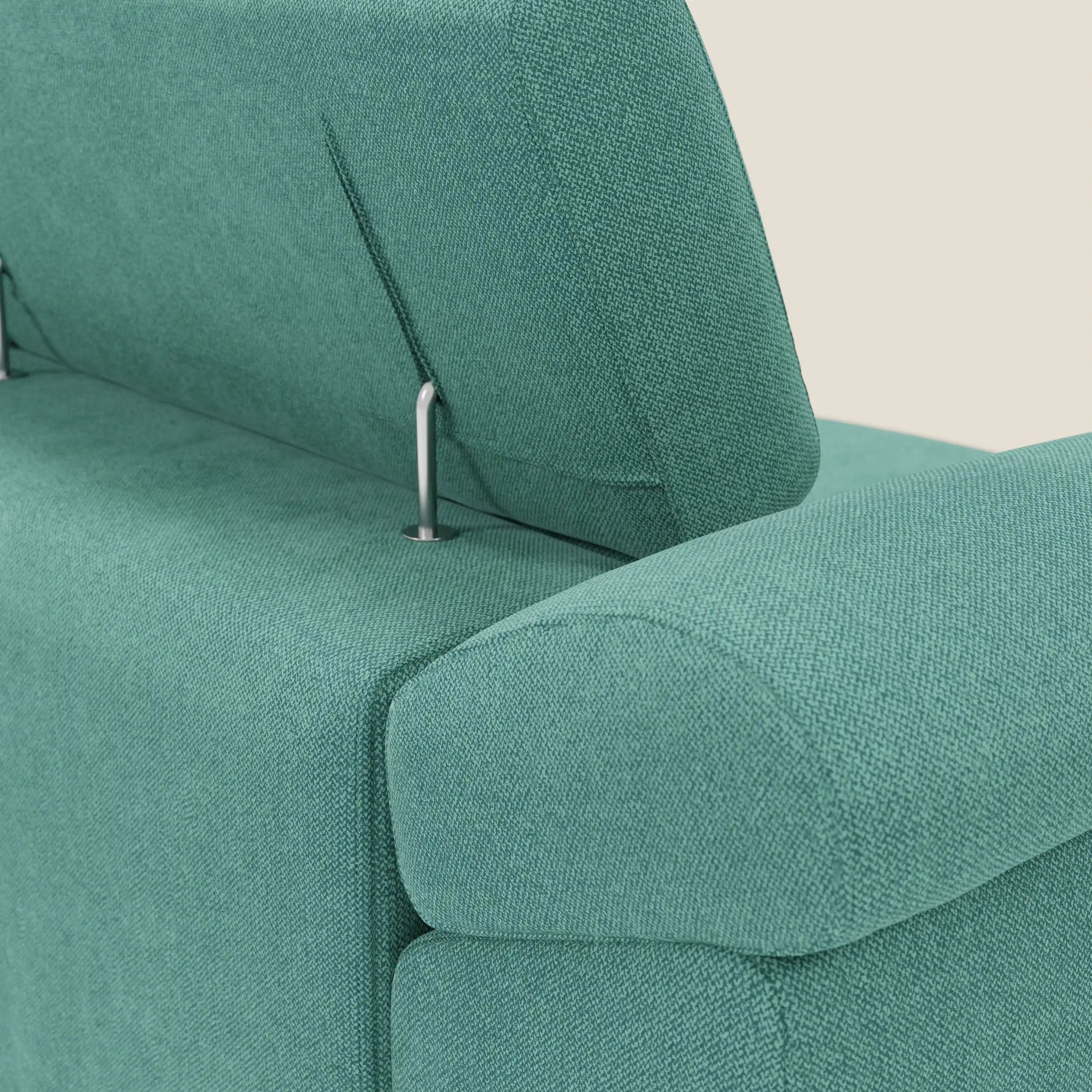 Donatello Canapé avec 3 assises extensibles accoudoirs avec coffre et têtières inclinables en tissu détachable T23 vert aquamarine