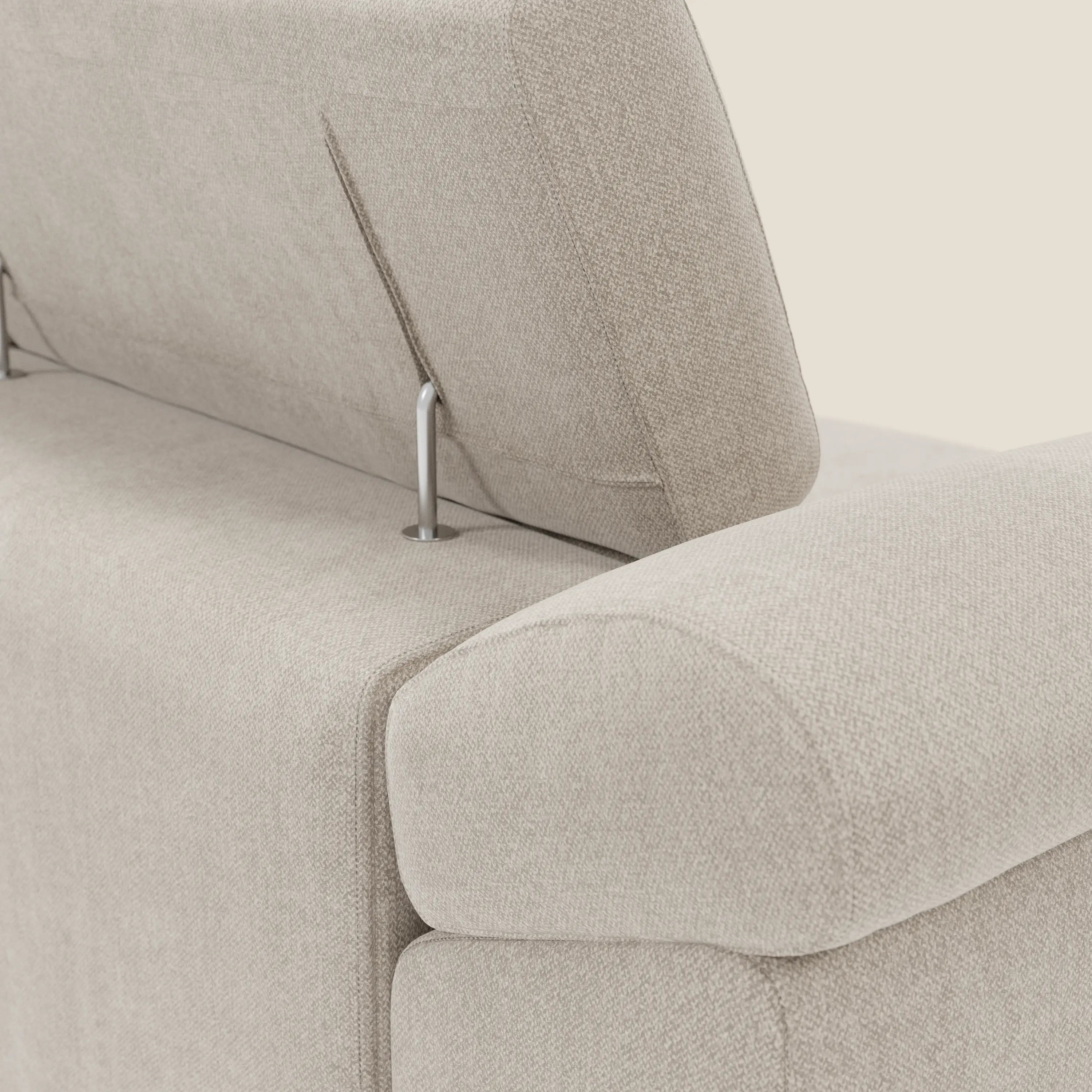 Donatello Canapé avec 3 assises extensibles accoudoirs avec coffre et têtières inclinables en tissu détachable T23 crème