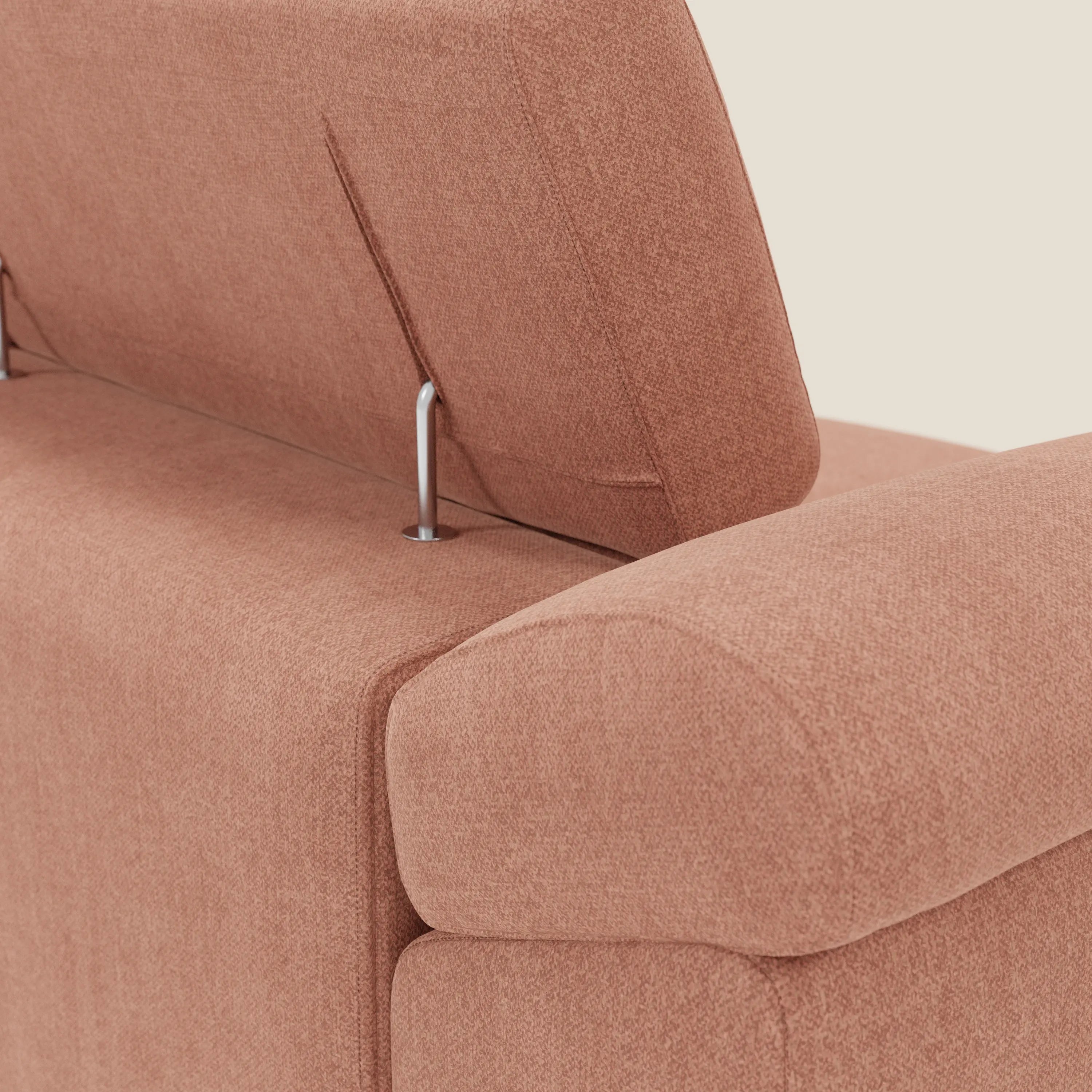 Donatello Canapé avec 3 assises extensibles accoudoirs avec coffre et têtières inclinables en tissu détachable T23 pêche