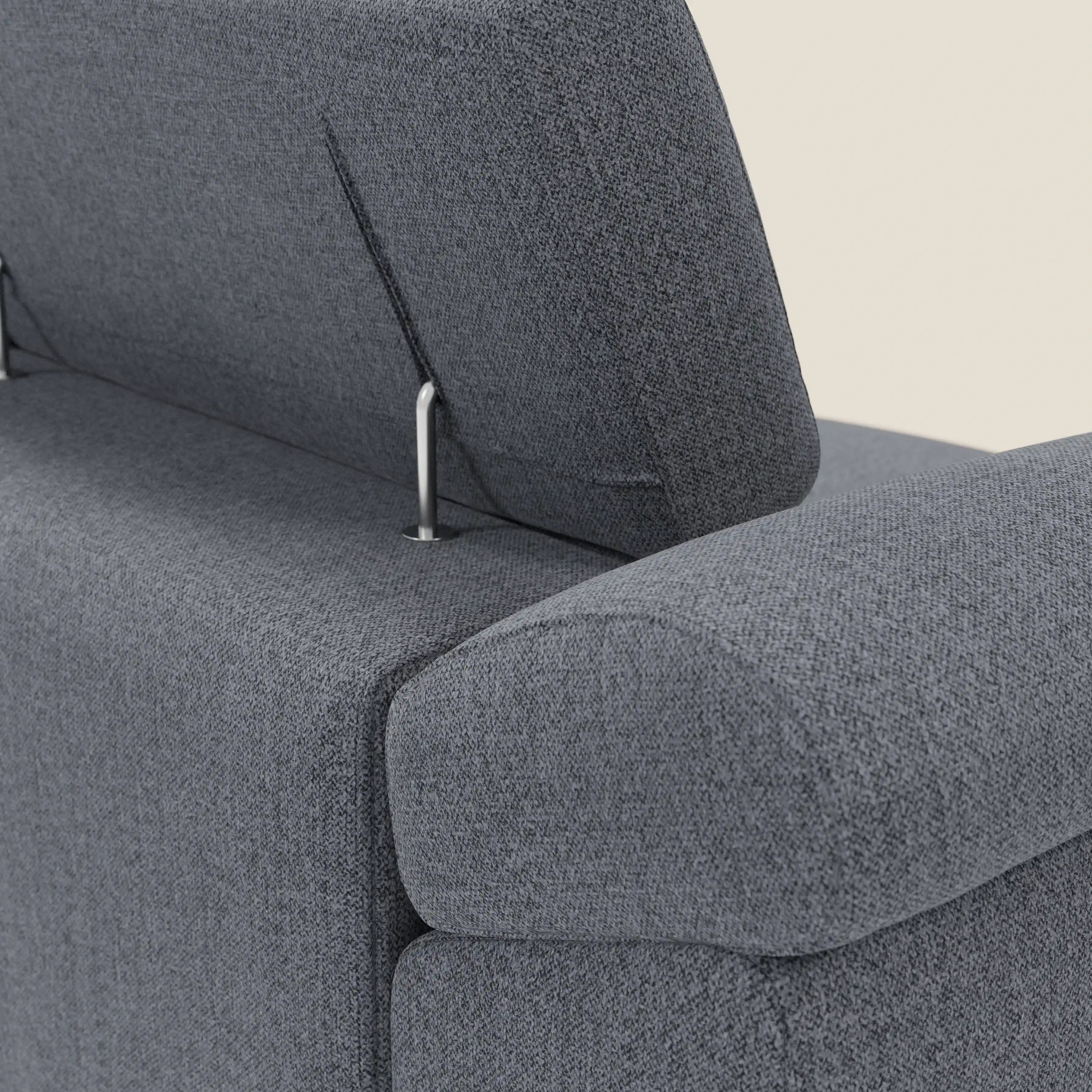 Donatello Canapé avec 3 assises extensibles accoudoirs avec coffre et têtières inclinables en tissu détachable T23 bleu graphite