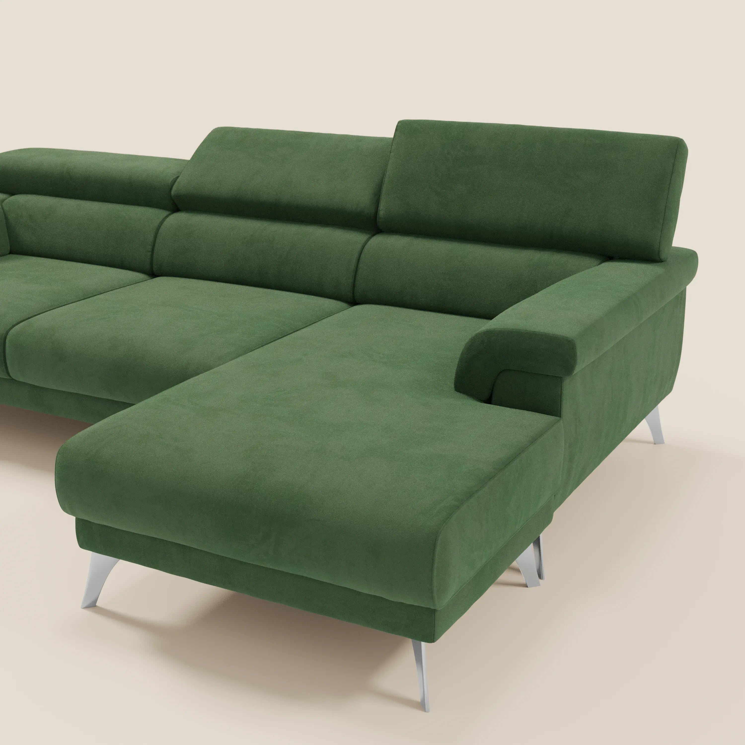 Raffaello Canapé d'angle avec assises coulissantes et têtières en microfibre détachable T11 vert