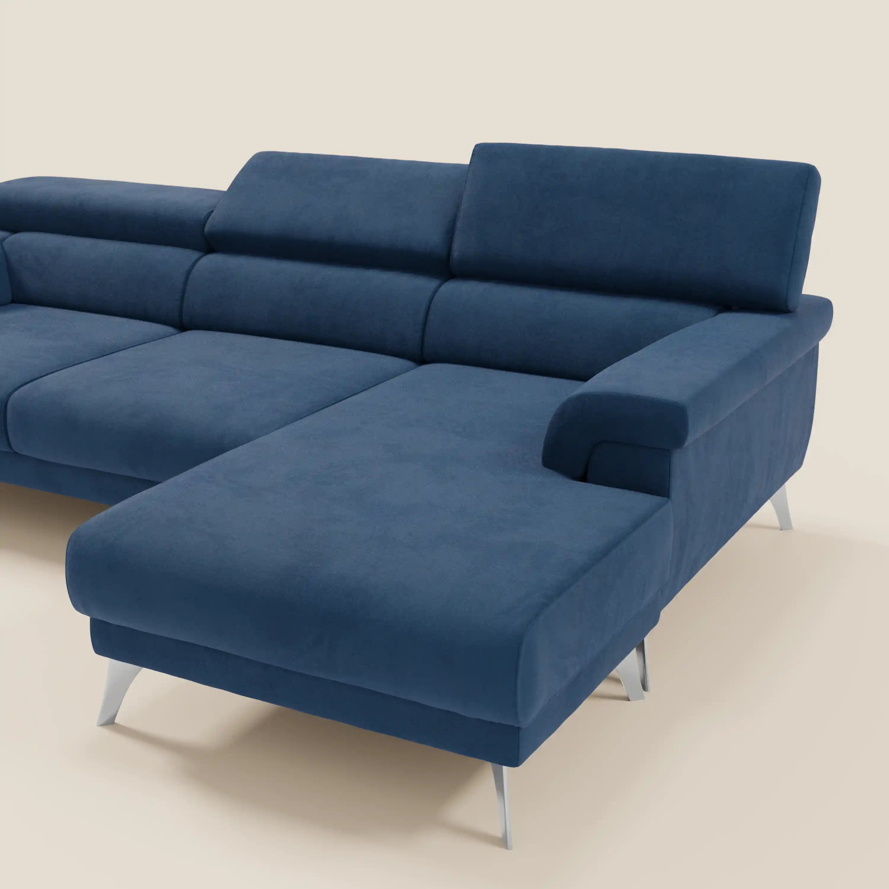 Raffaello Canapé d'angle avec assises coulissantes et têtières en microfibre détachable T11 bleu