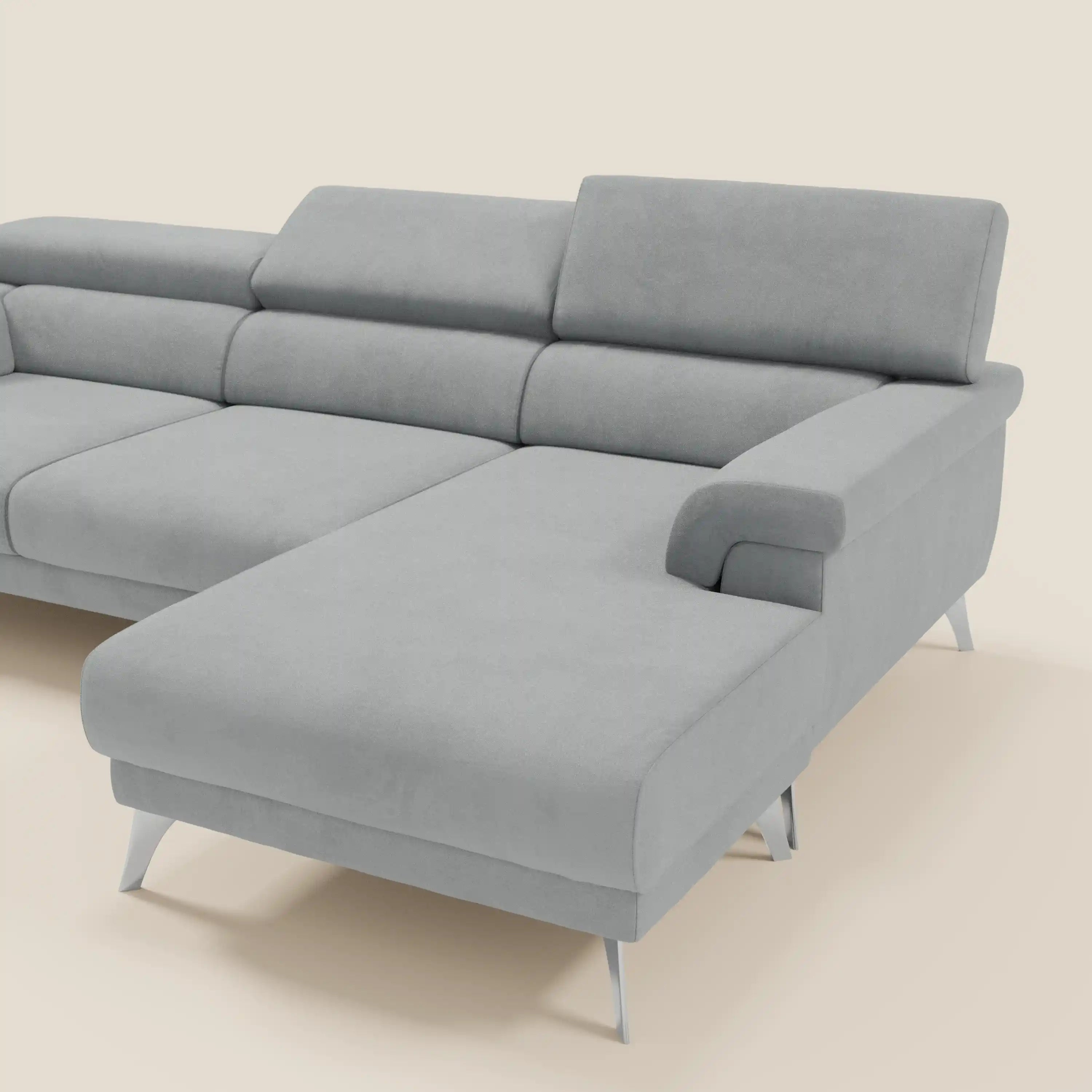 Raffaello Canapé d'angle avec assises coulissantes et têtières en microfibre détachable T11 gris clair