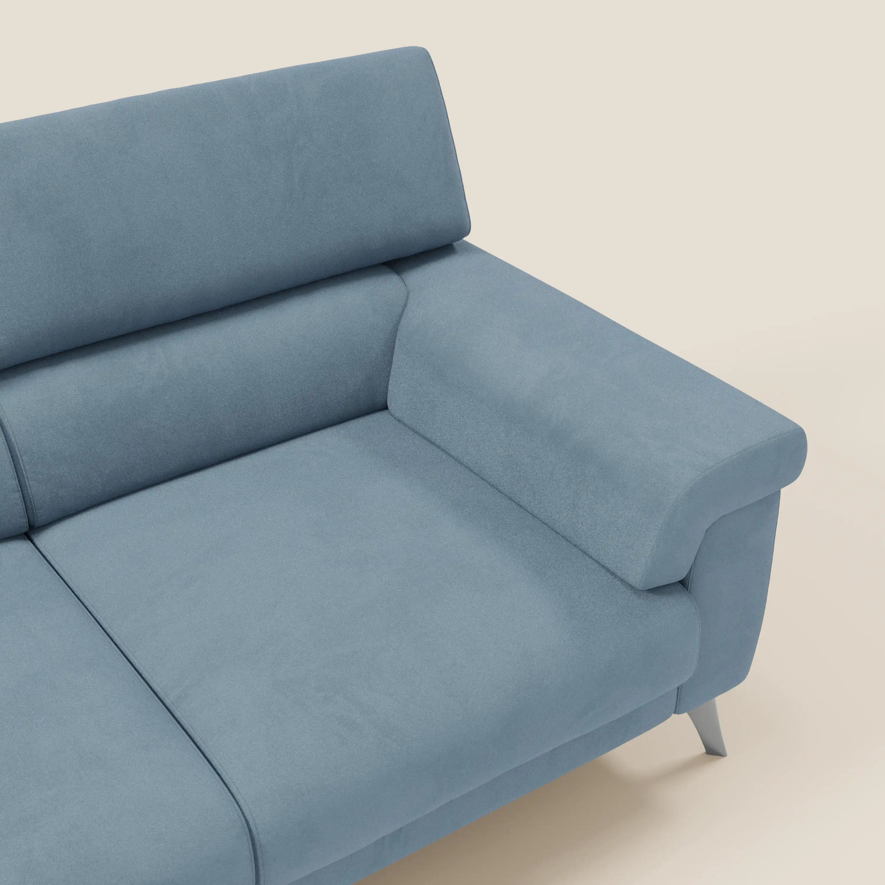 Raffaello Canapé avec 3 assises coulissantes et têtières inclinables en microfibre détachable T11 bleu pastel