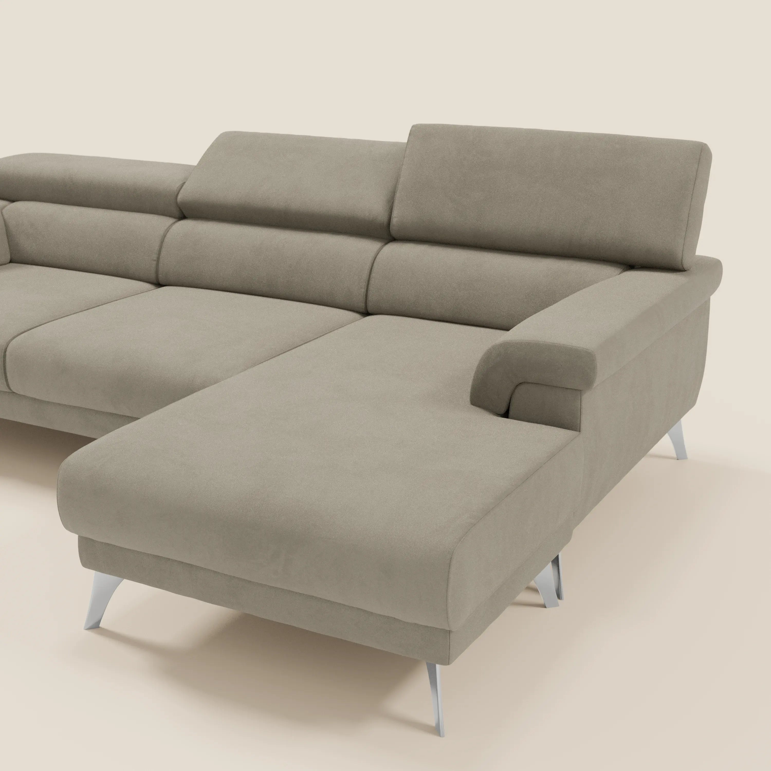Raffaello Canapé d'angle avec assises coulissantes et têtières en microfibre détachable T11 taupe
