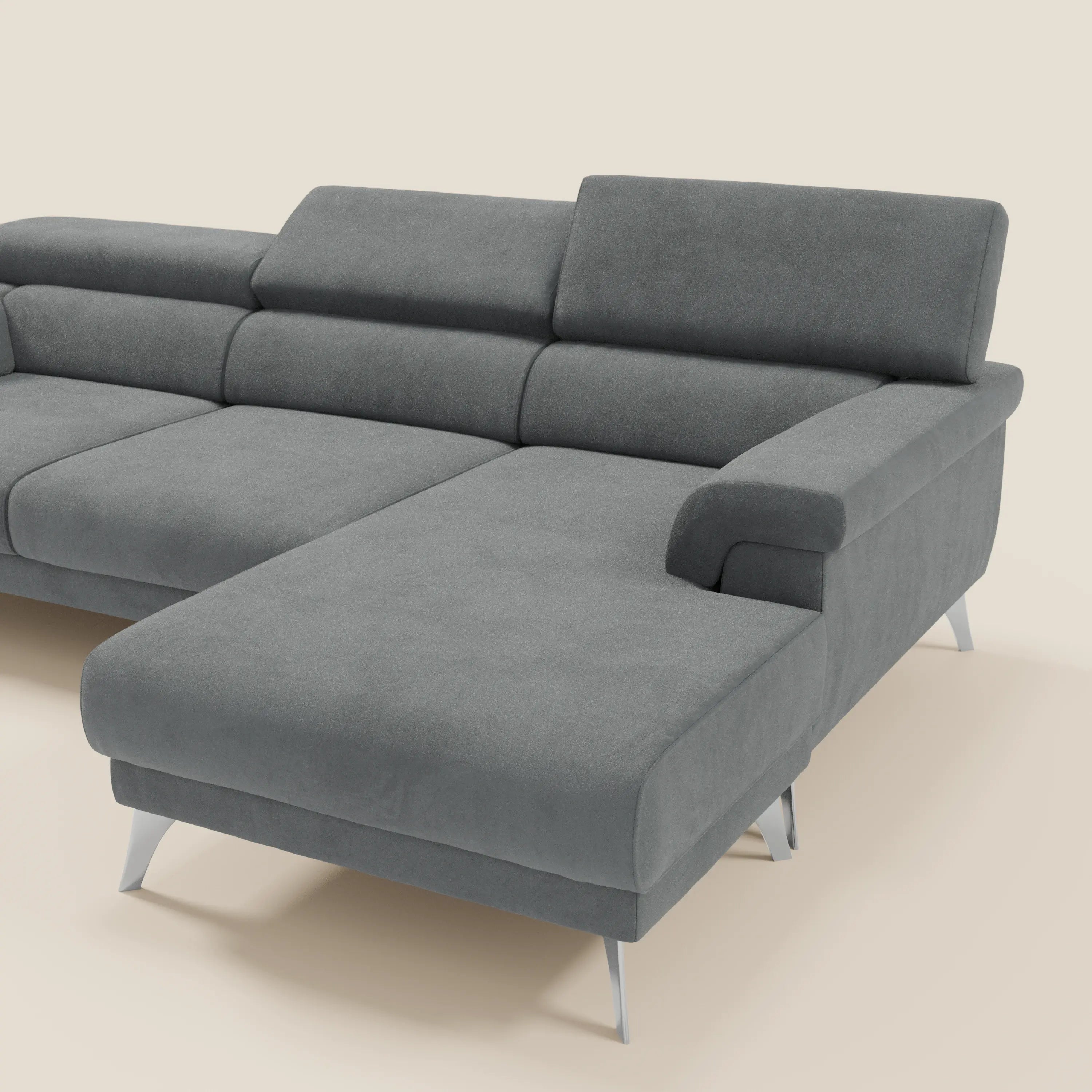 Raffaello Canapé d'angle avec assises coulissantes et têtières en microfibre détachable T11 gris