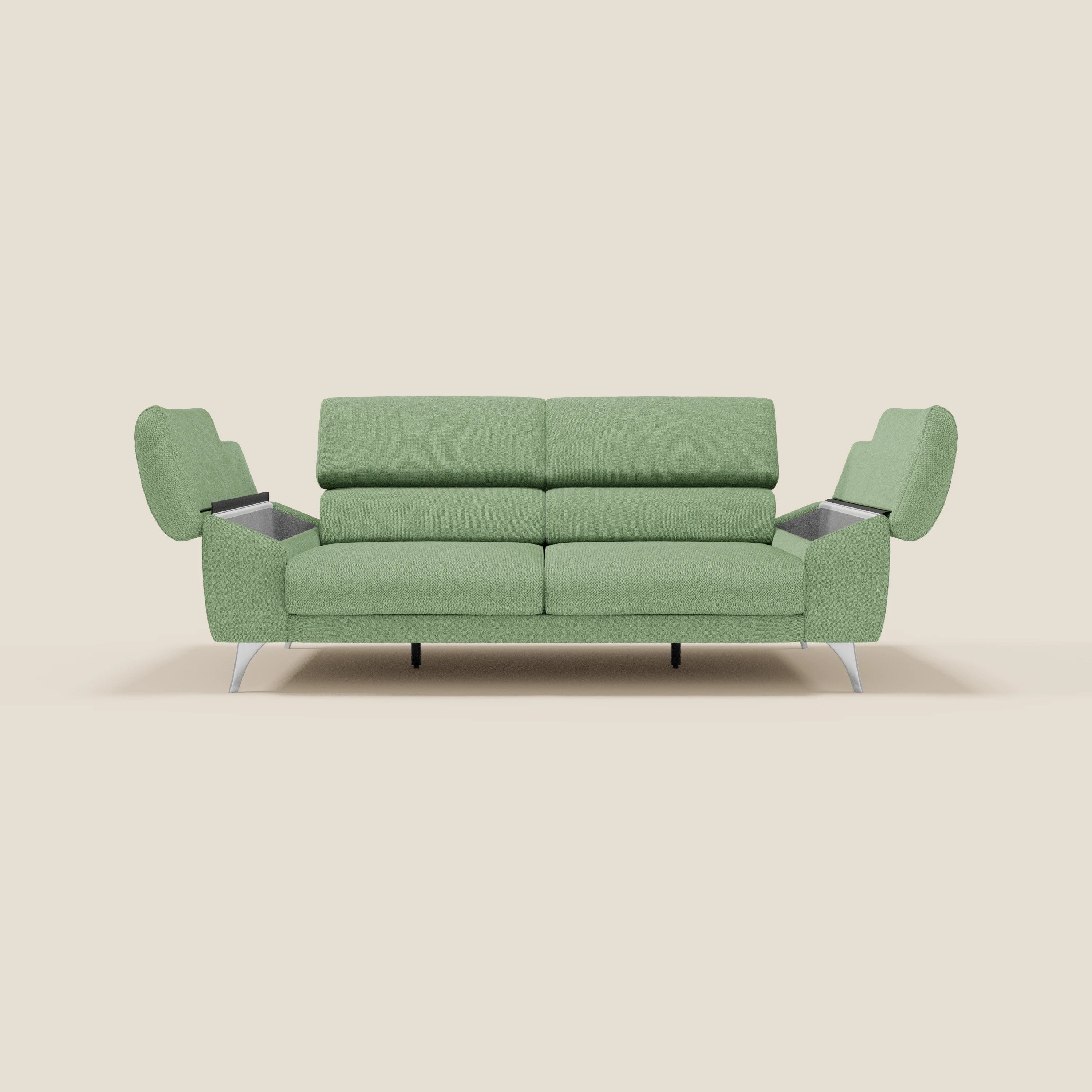 Donatello Canapé avec assises extensibles accoudoirs avec coffre et têtières inclinables en tissu détachable T23 vert menthe
