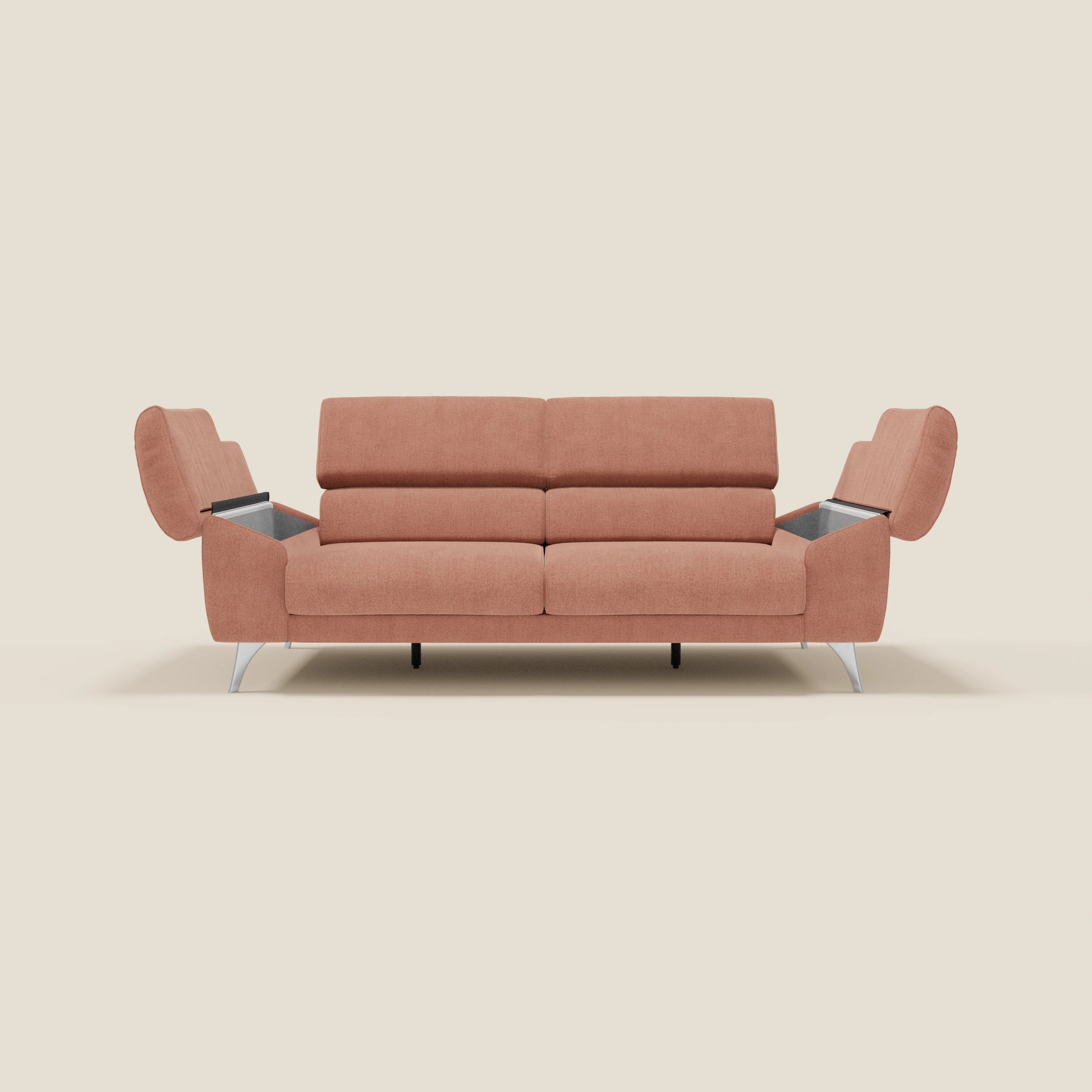 Donatello Canapé avec assises extensibles accoudoirs avec coffre et têtières inclinables en tissu détachable T23 pêche