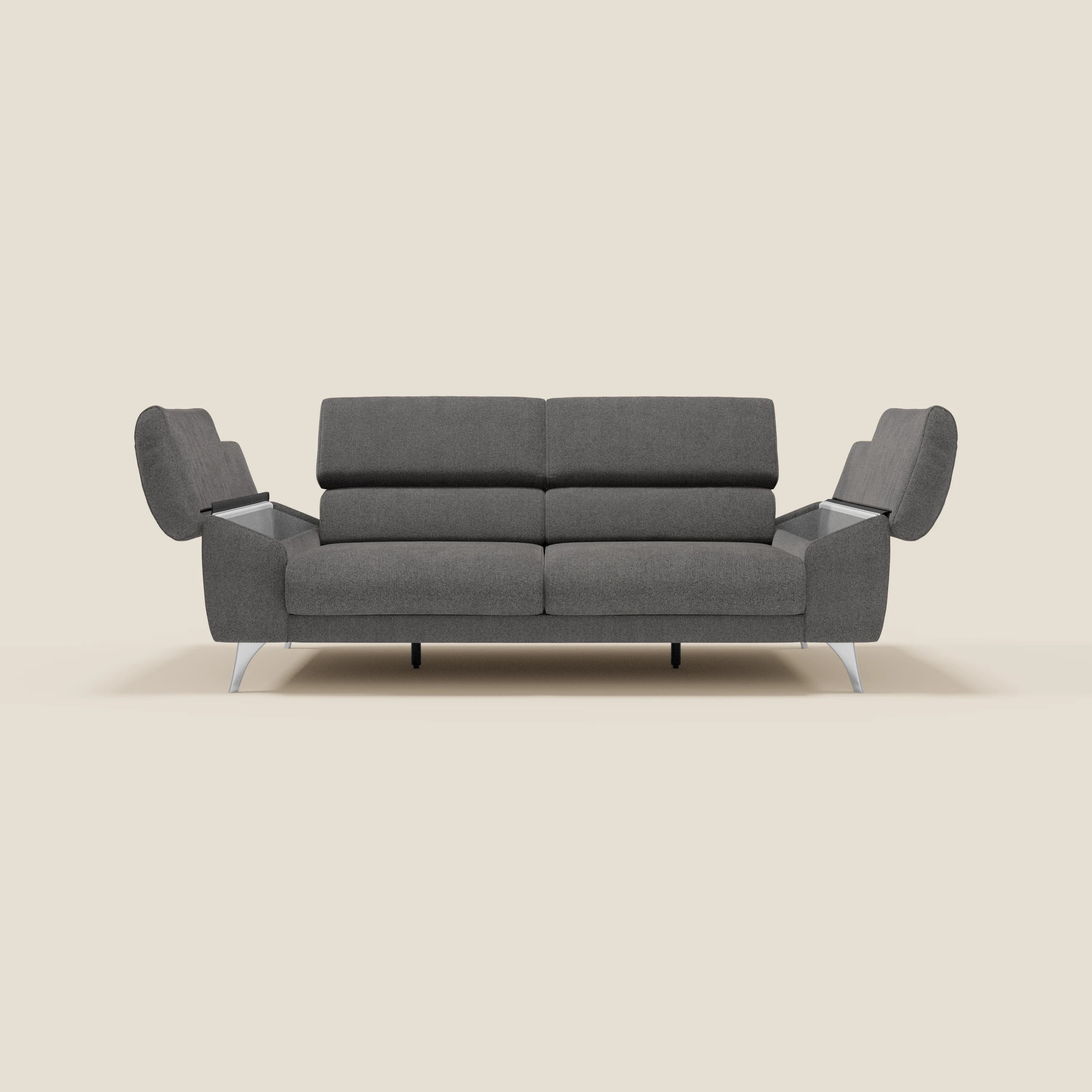 Donatello Canapé avec assises extensibles accoudoirs avec coffre et têtières inclinables en tissu détachable T23 anthracite