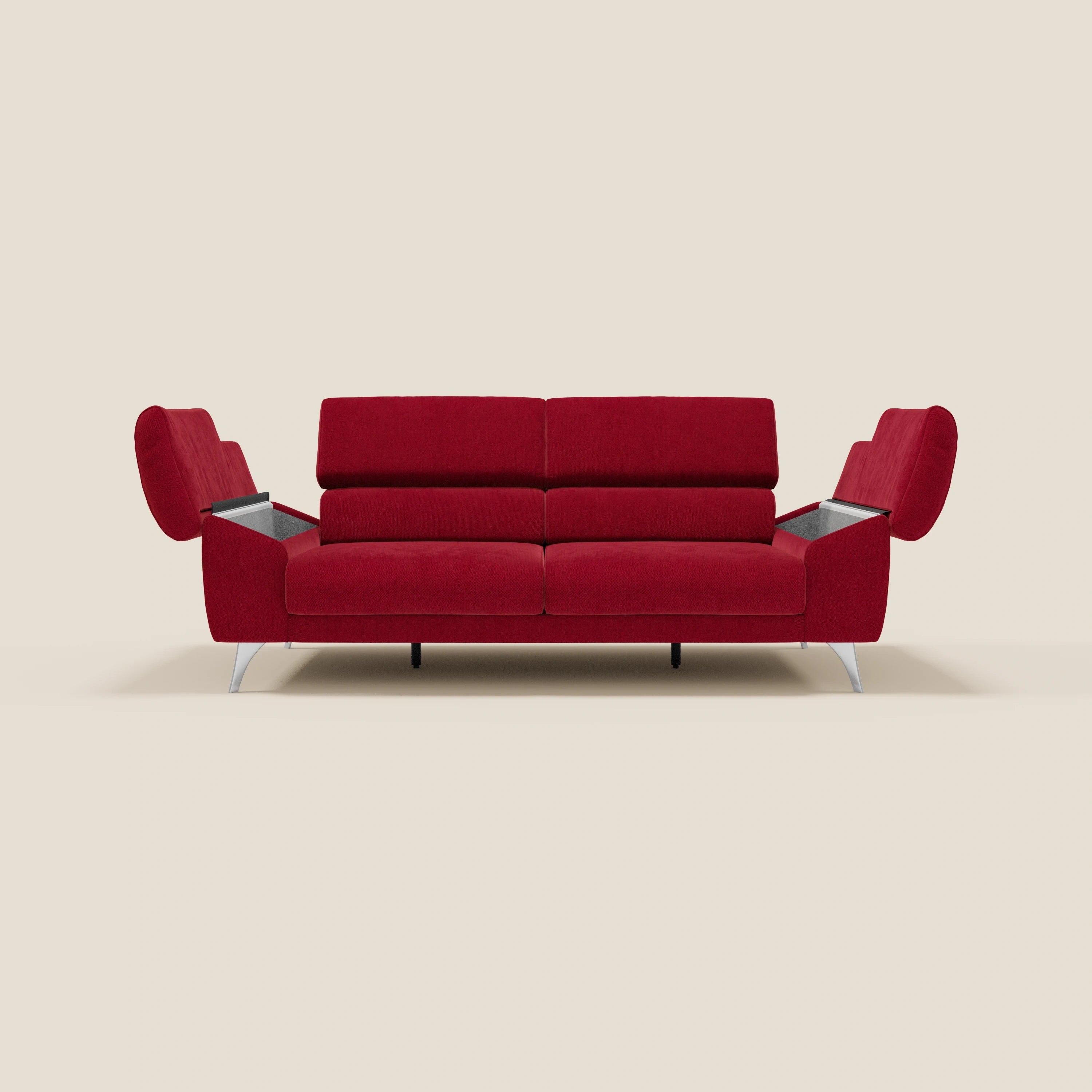 Donatello Canapé avec assises extensibles accoudoirs avec coffre et têtières inclinables en tissu détachable T23 bordeaux