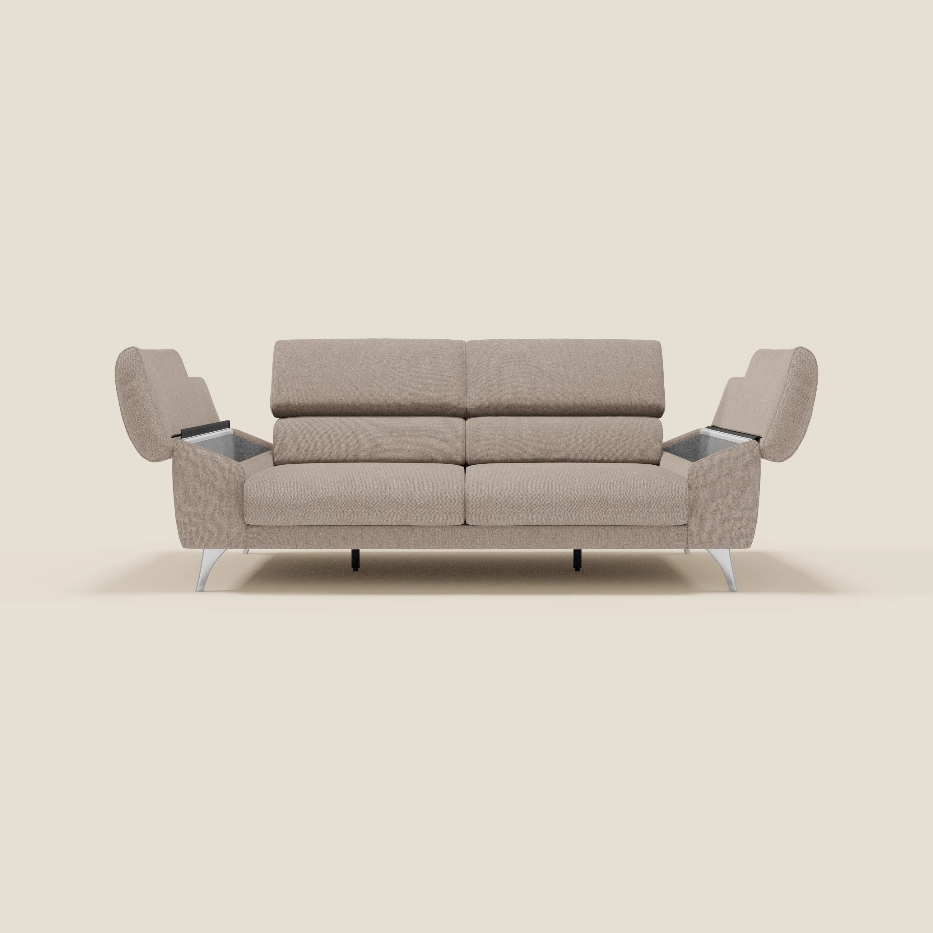 Donatello Canapé avec assises extensibles accoudoirs avec coffre et têtières inclinables en tissu détachable T23 tortora