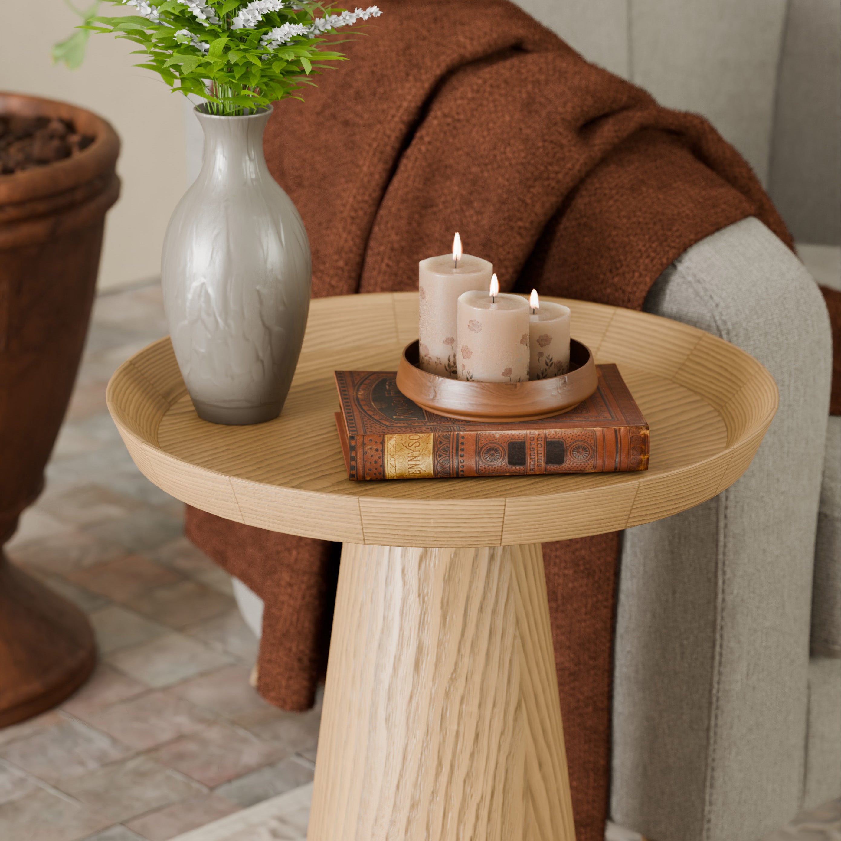 Luana tavolino da appoggio rotondo in rovere naturale - divani.store