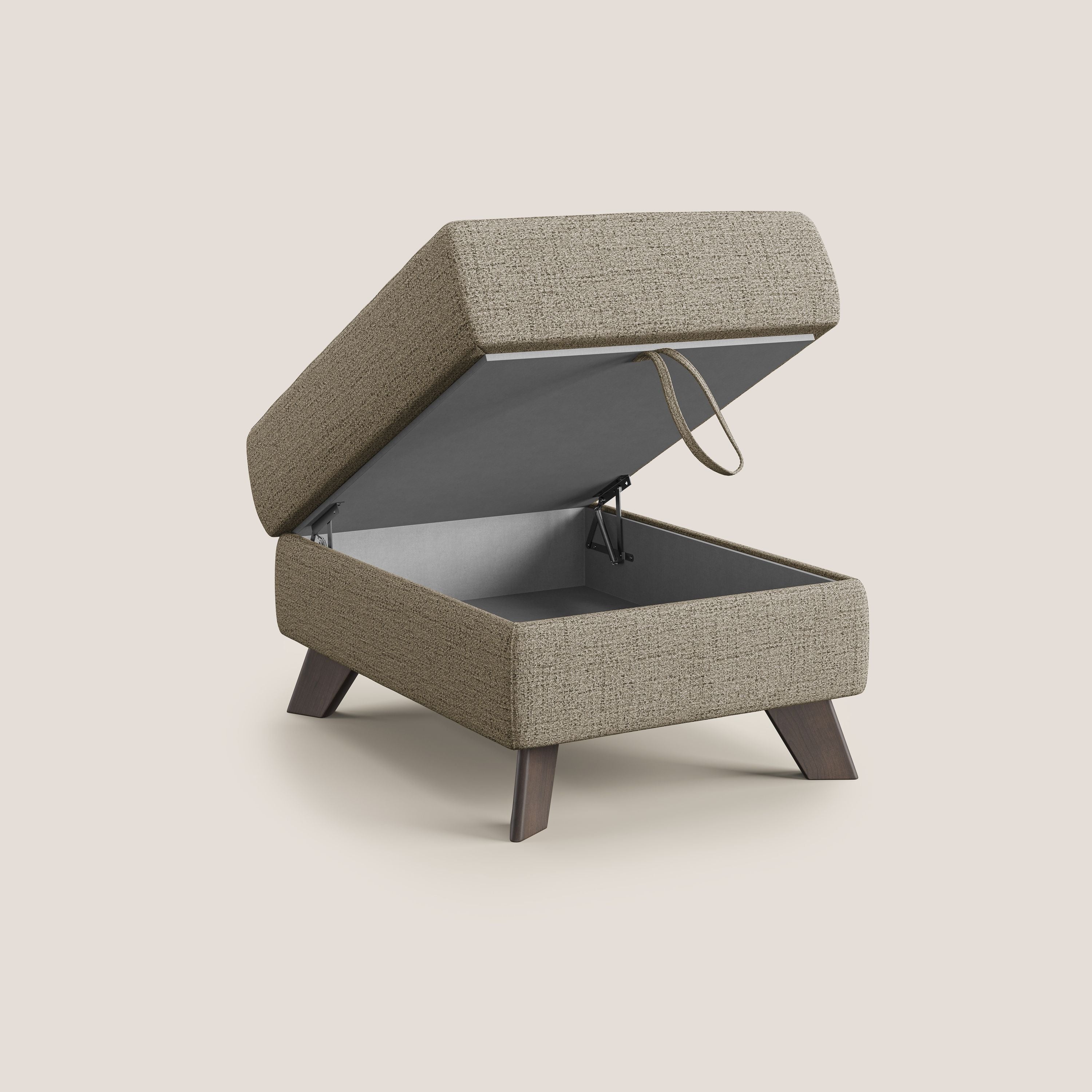 Moon Pouf contenitore e piedini alti in tessuto morbido impermeabile fiammato T03 marrone - divani.store