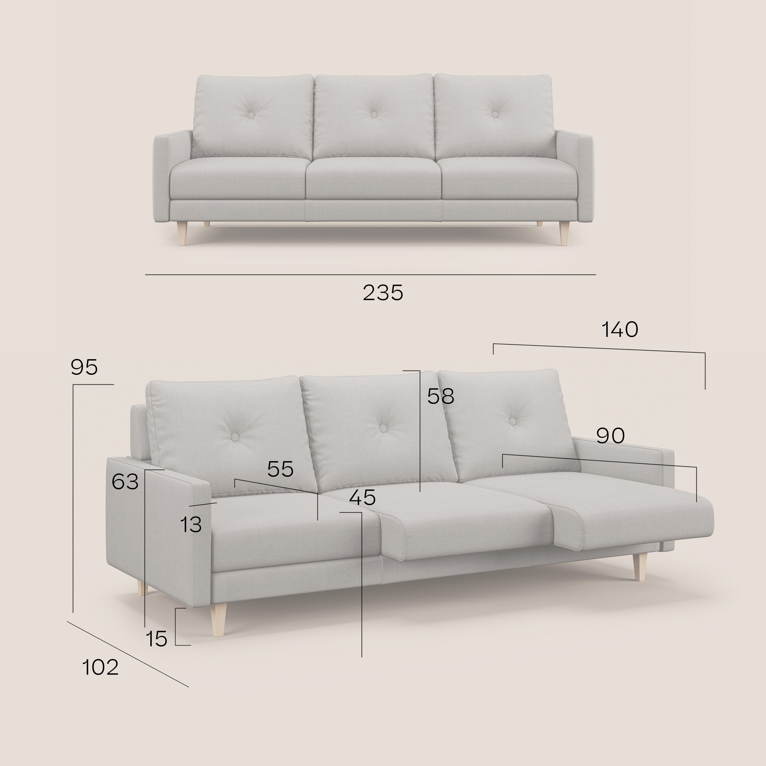 Matisse divano a 3 sedute allungabili e schienali in piuma d'oca in tessuto smacchiabile T17 verde - divani.store