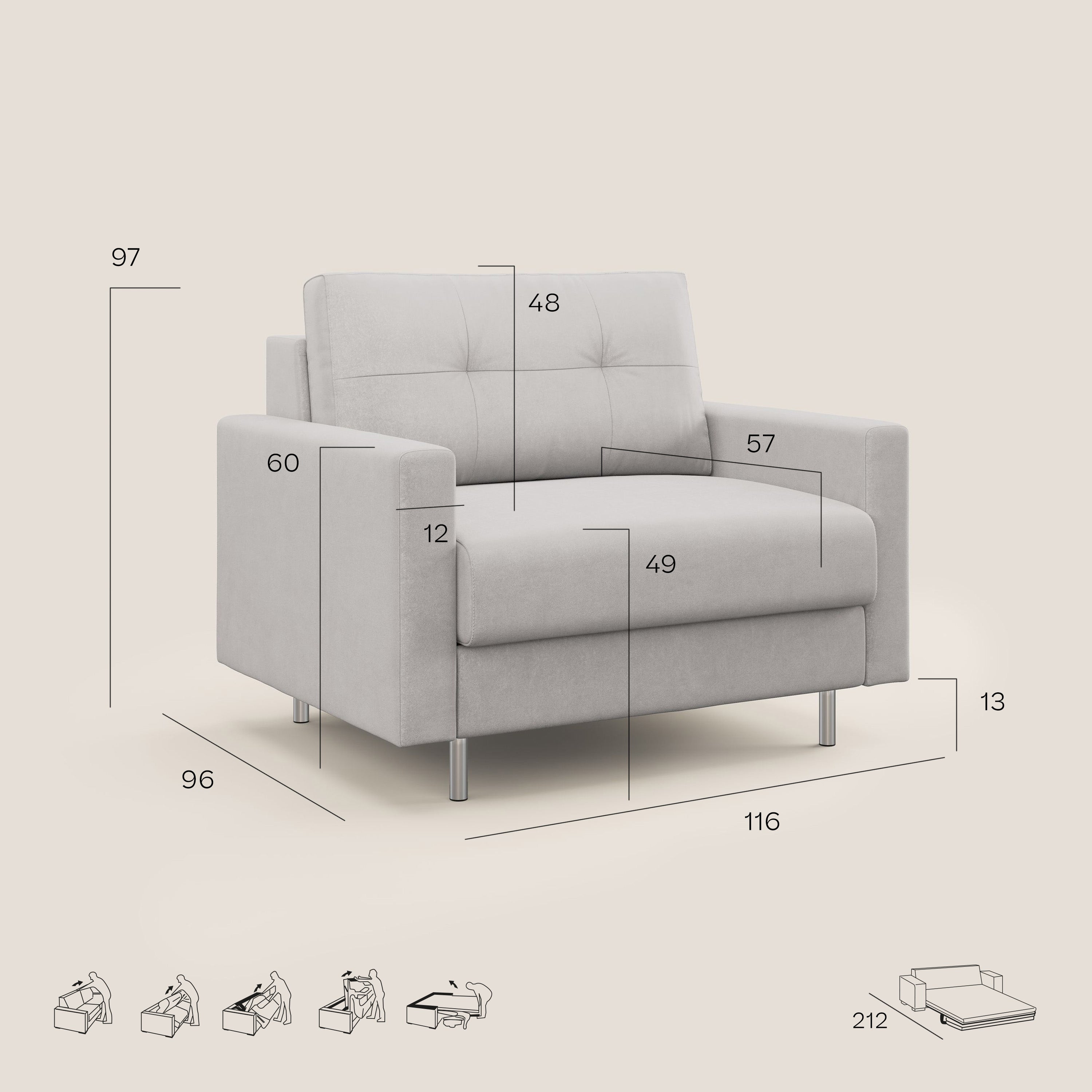 Megan poltrona letto in microfibra smacchiabile T11 verde - divani.store