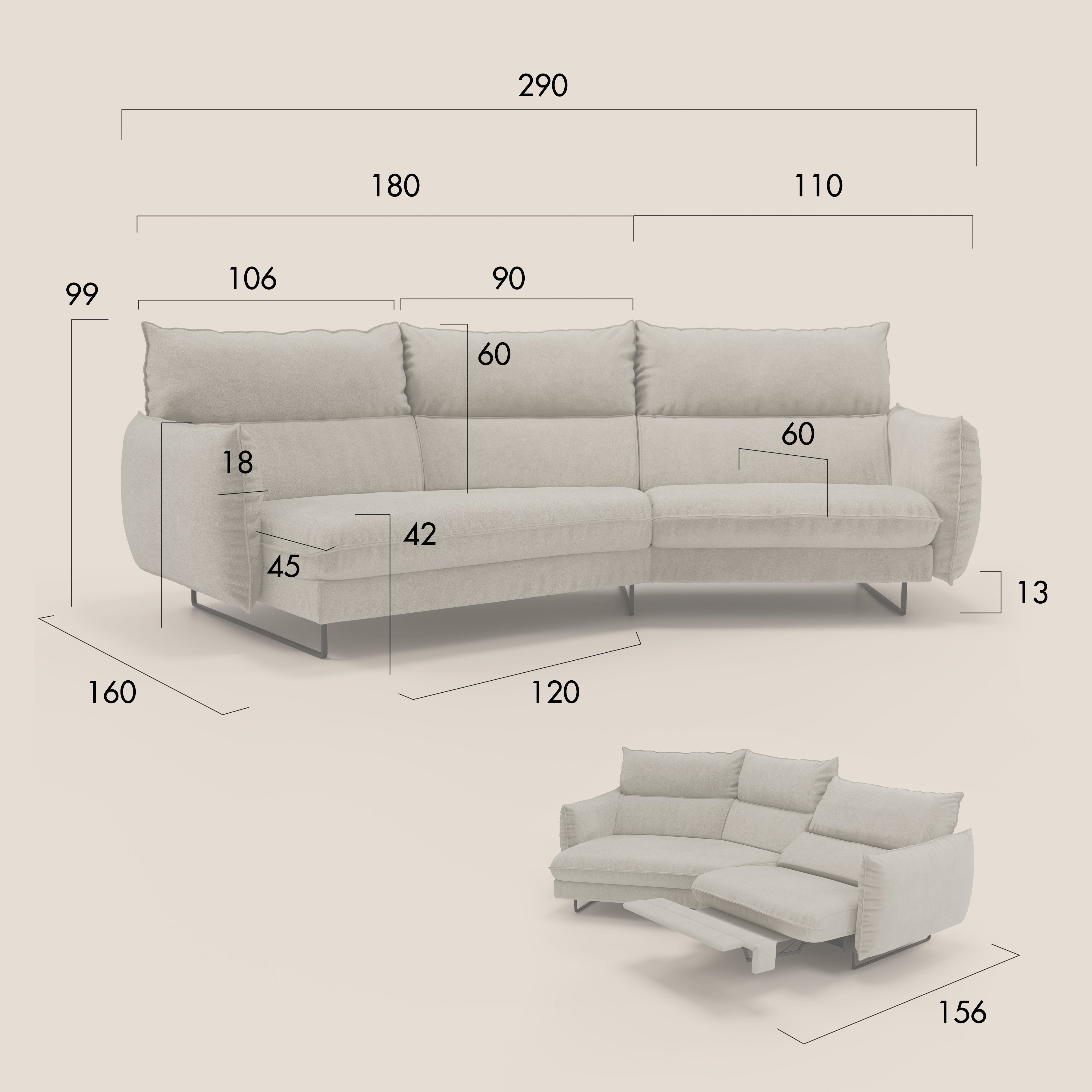 Monamour divano moderno angolare con opzione relax elettrico in microfibra smacchiabile impermeabile T11 grigio - divani.store