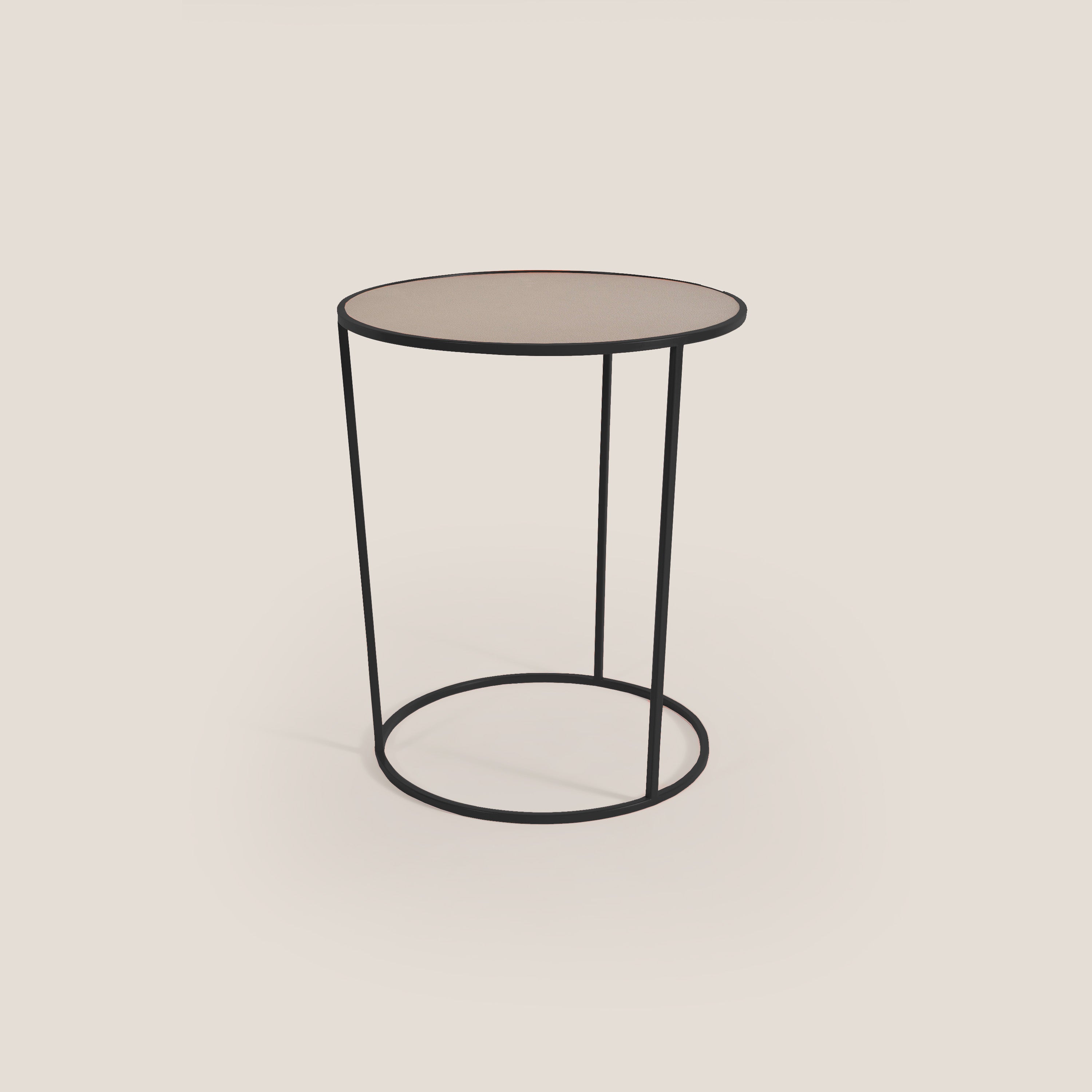 Costance tavolino rotondo da salotto con piano in pelle fiore melaminico - divani.store