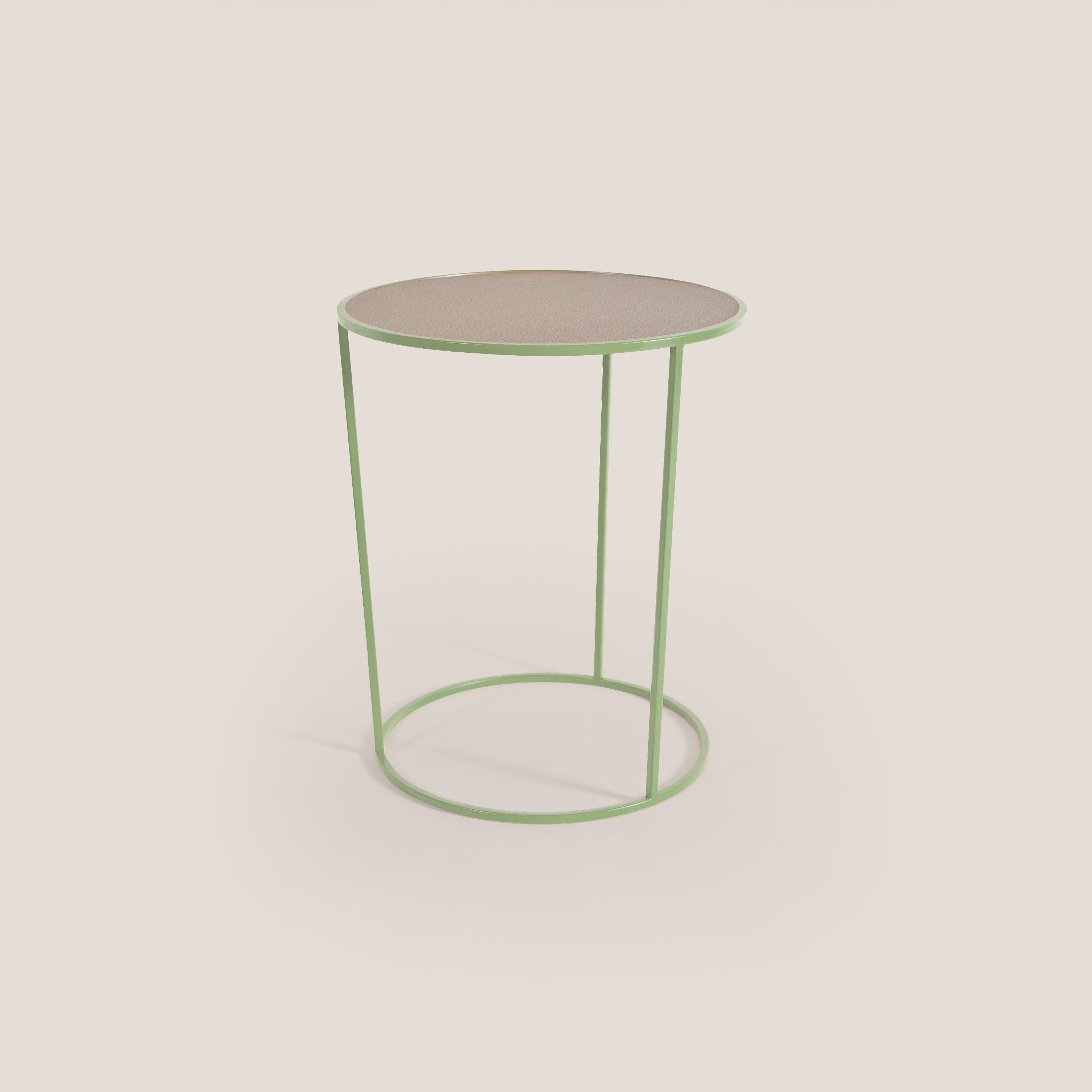 Costance tavolino rotondo da salotto con piano in pelle fiore melaminico - divani.store