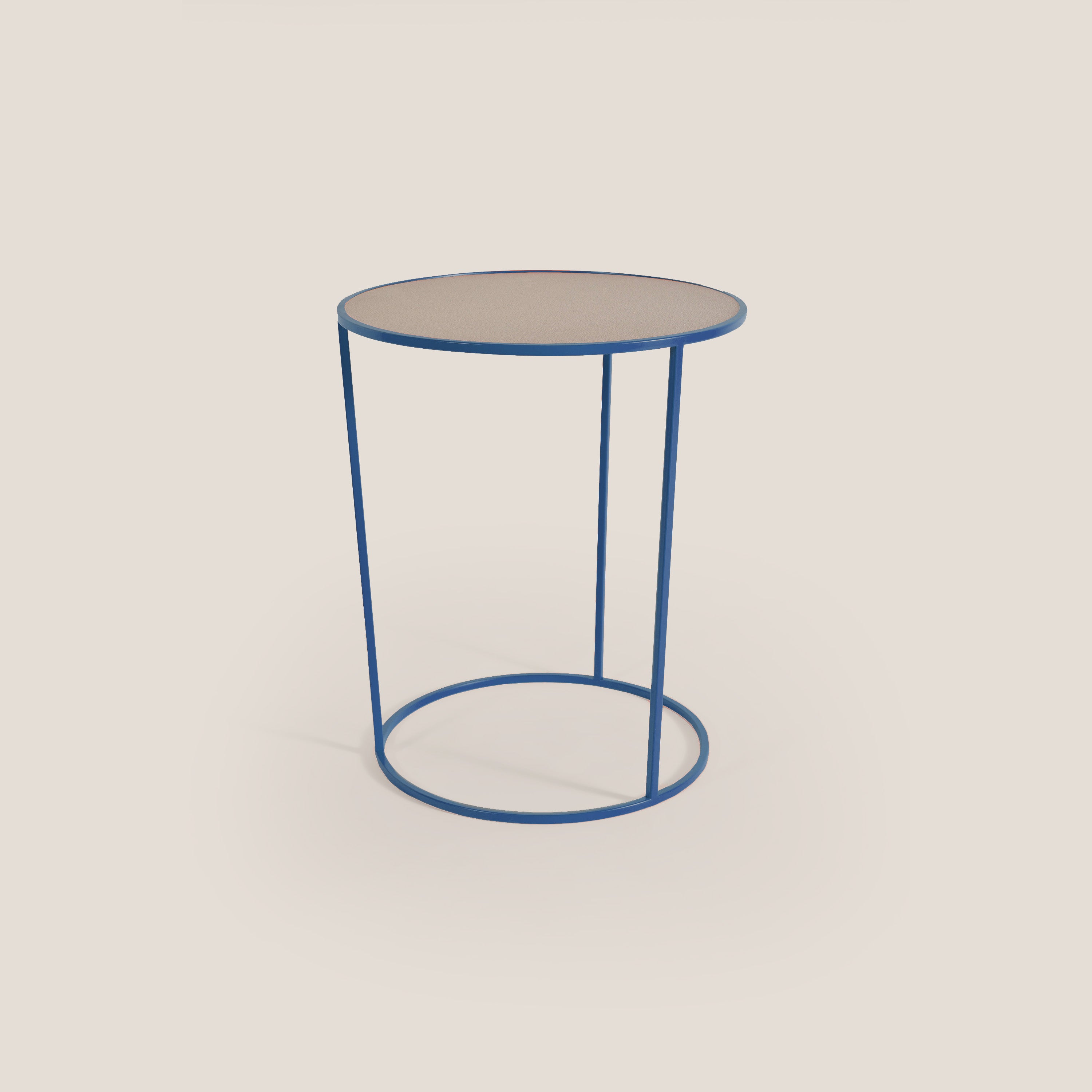 Costance tavolino rotondo da salotto con piano in pelle fiore melaminico - divani.store