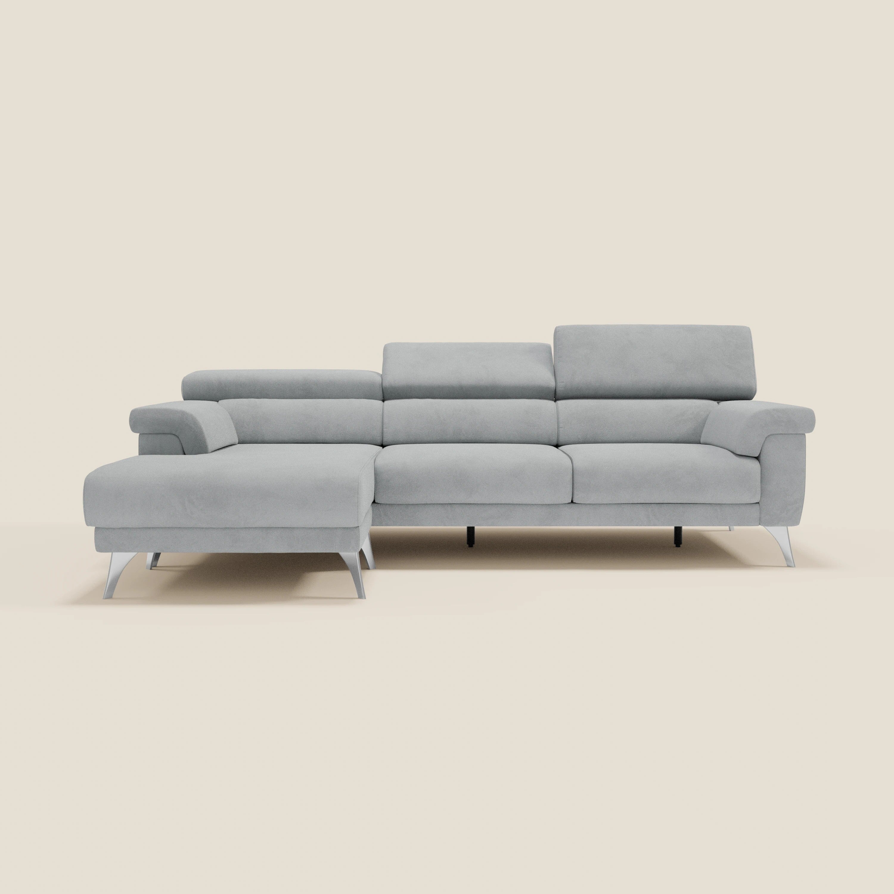 Raffaello Canapé d'angle avec assises coulissantes et têtières en microfibre détachable T11 gris clair
