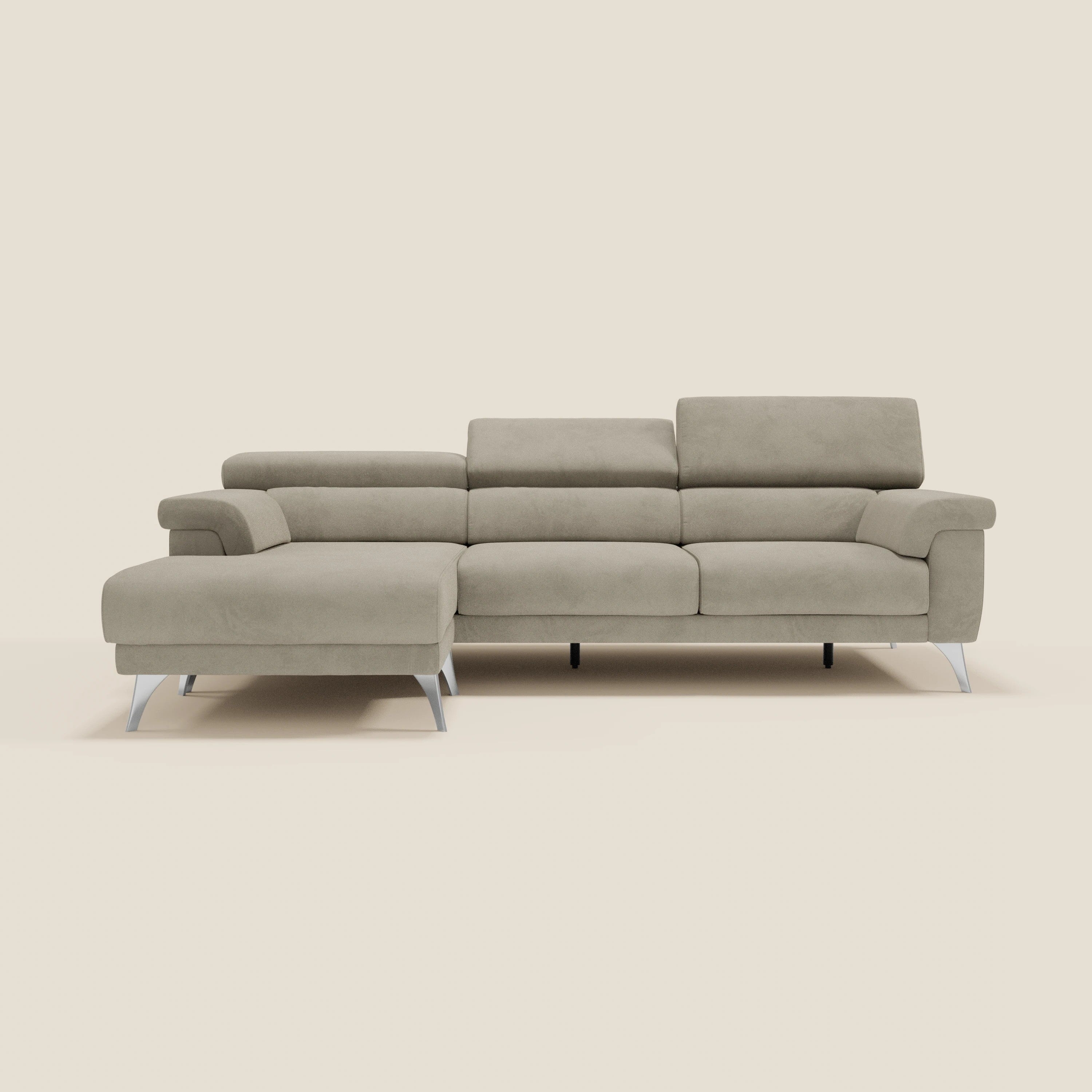 Raffaello Canapé d'angle avec assises coulissantes et têtières en microfibre détachable T11 taupe