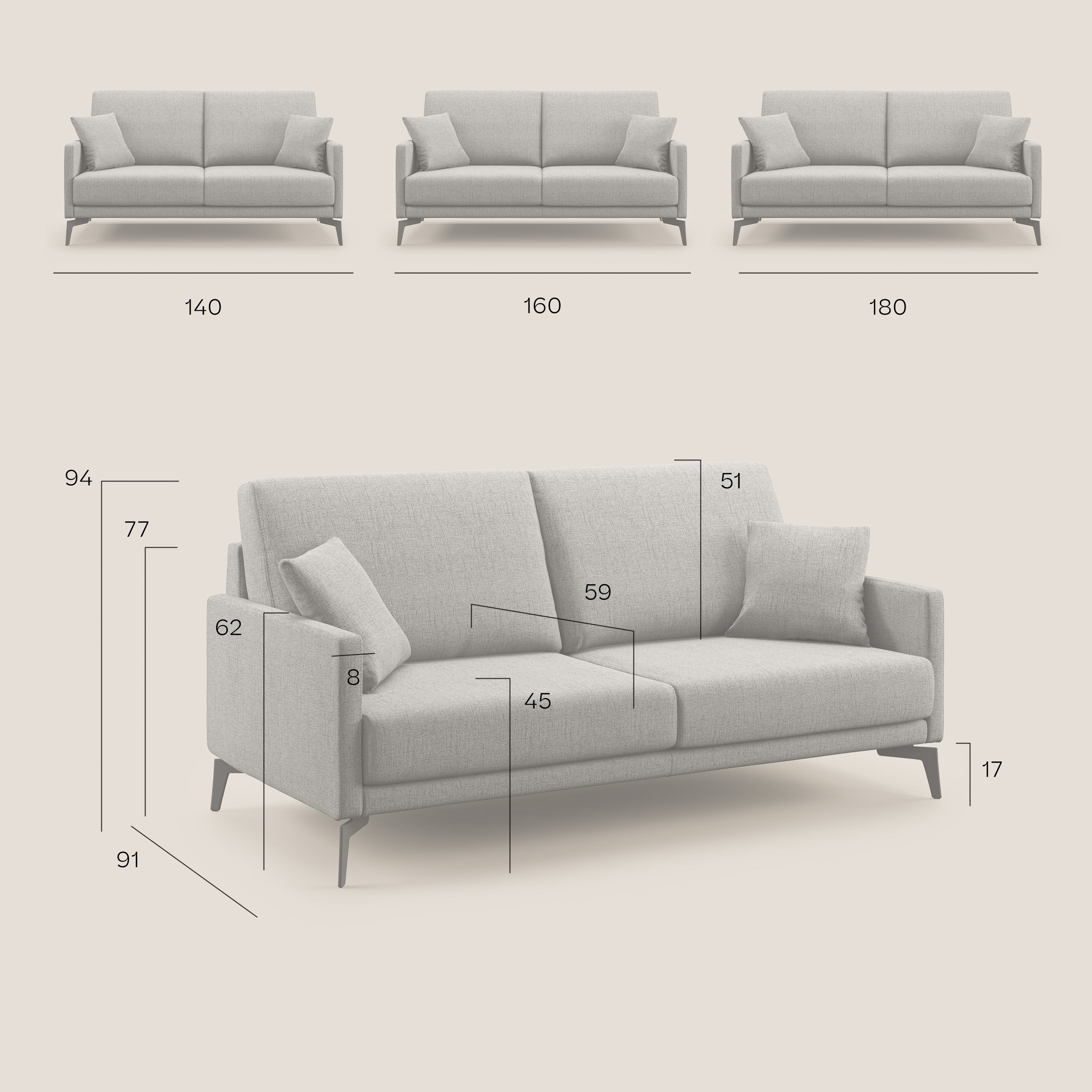 Saturno divano moderno in tessuto morbido impermeabile T03 grigio - divani.store