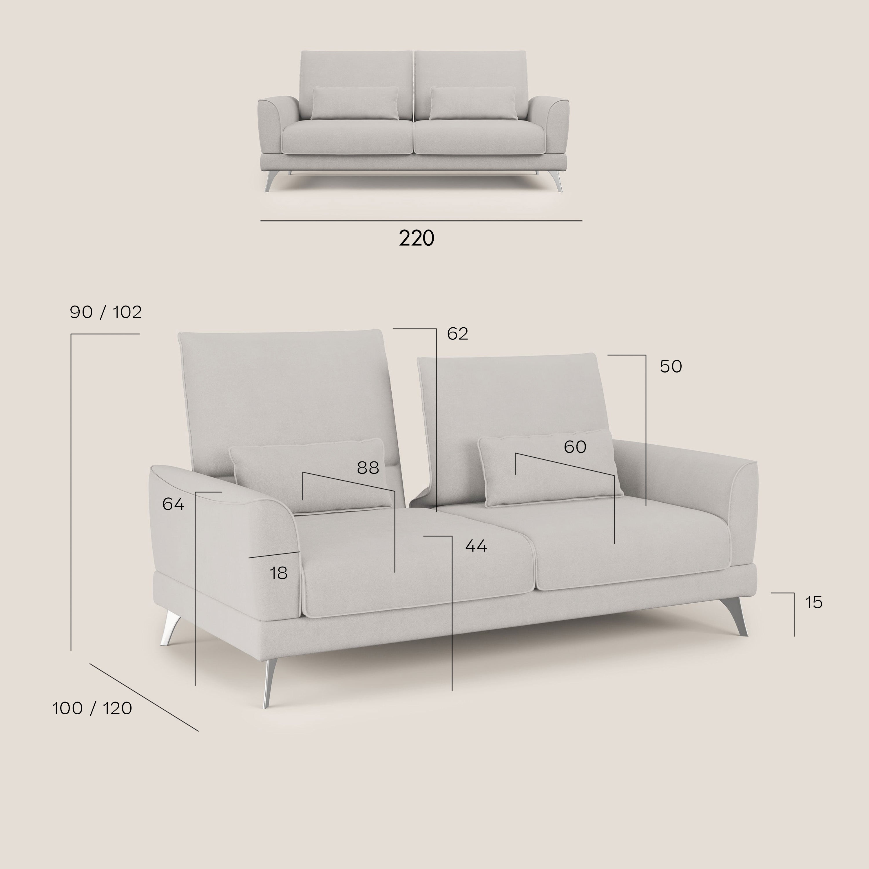 Tommy Divano relax bicolore 220 cm con schienali traslanti in microfibra smacchiabile T11 GIALLO e cordoncino BLU - divani.store