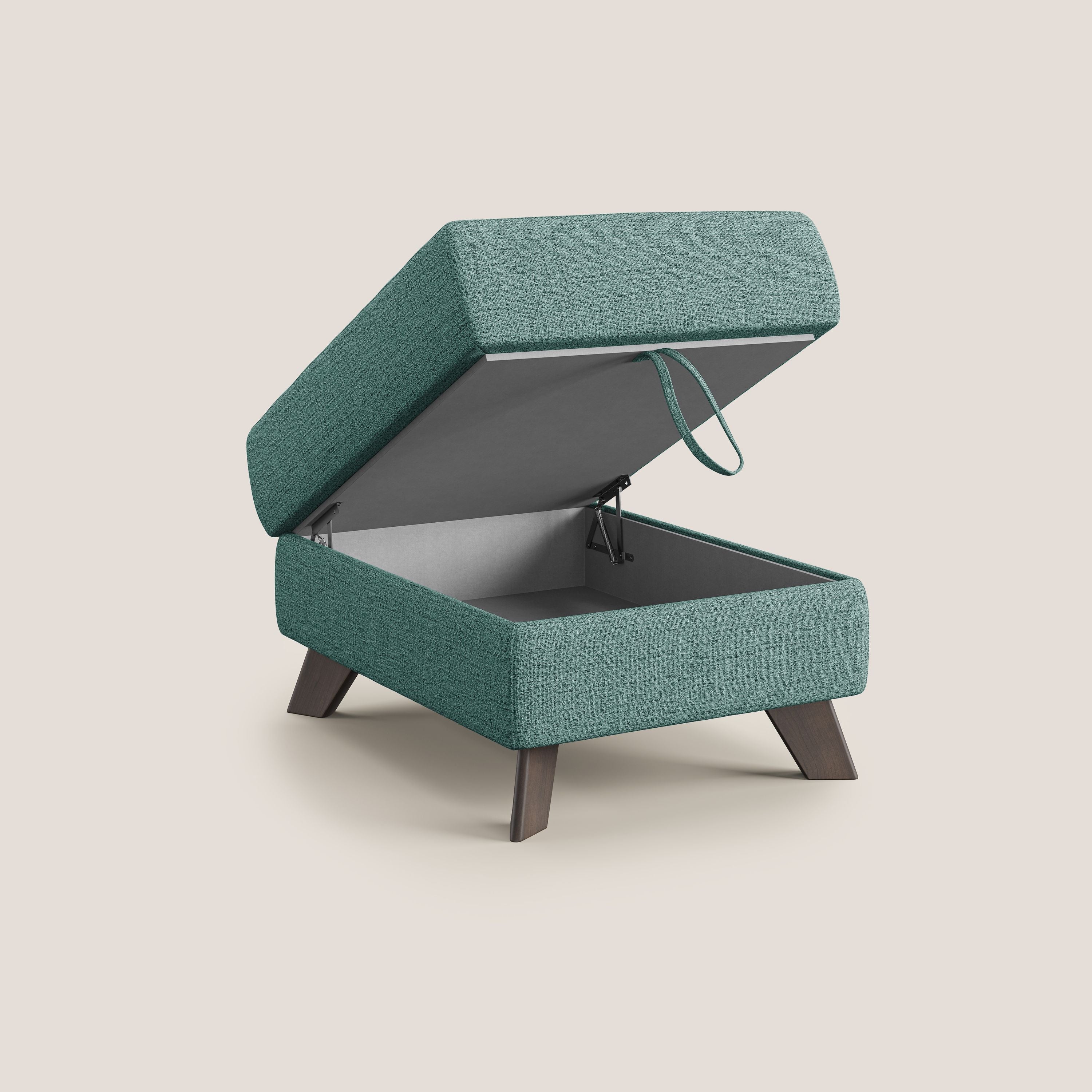 Moon Pouf contenitore e piedini alti in tessuto morbido impermeabile fiammato T03 verde acqua - divani.store