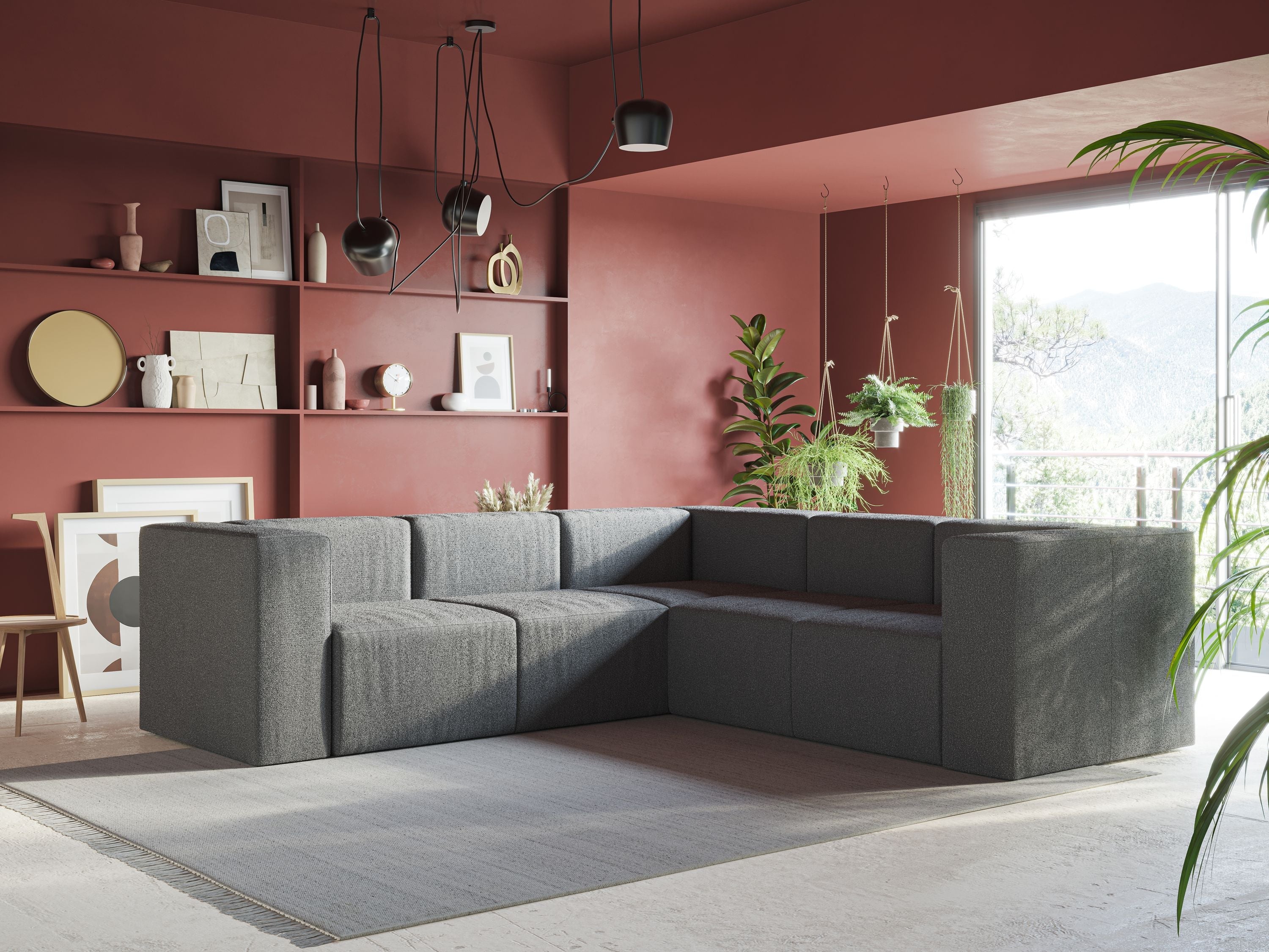 Nettuno divano angolare componibile reversibile in morbido tessuto bouclè T07 azzurro - divani.store