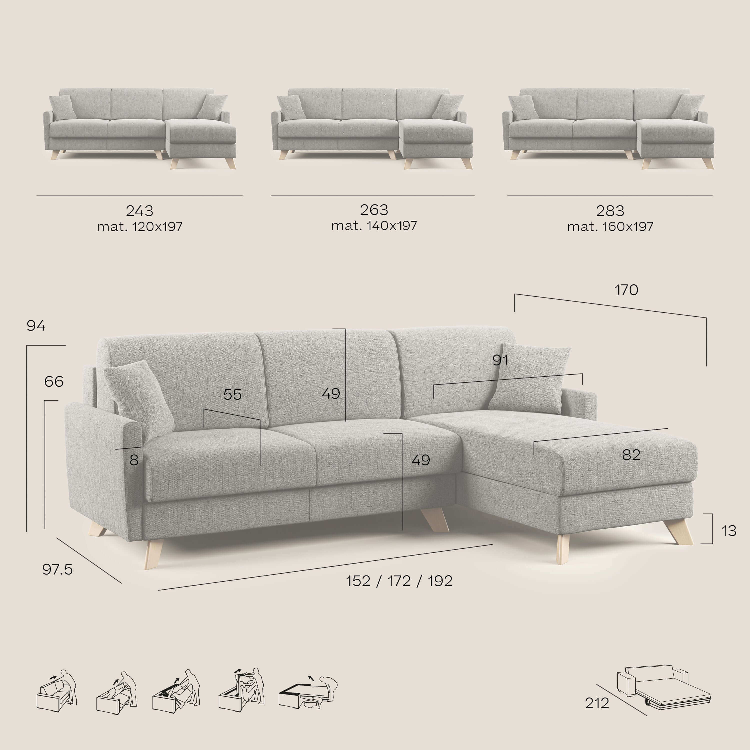 Edgar divano letto angolare in tessuto felis impermeabile T03 - divani.store