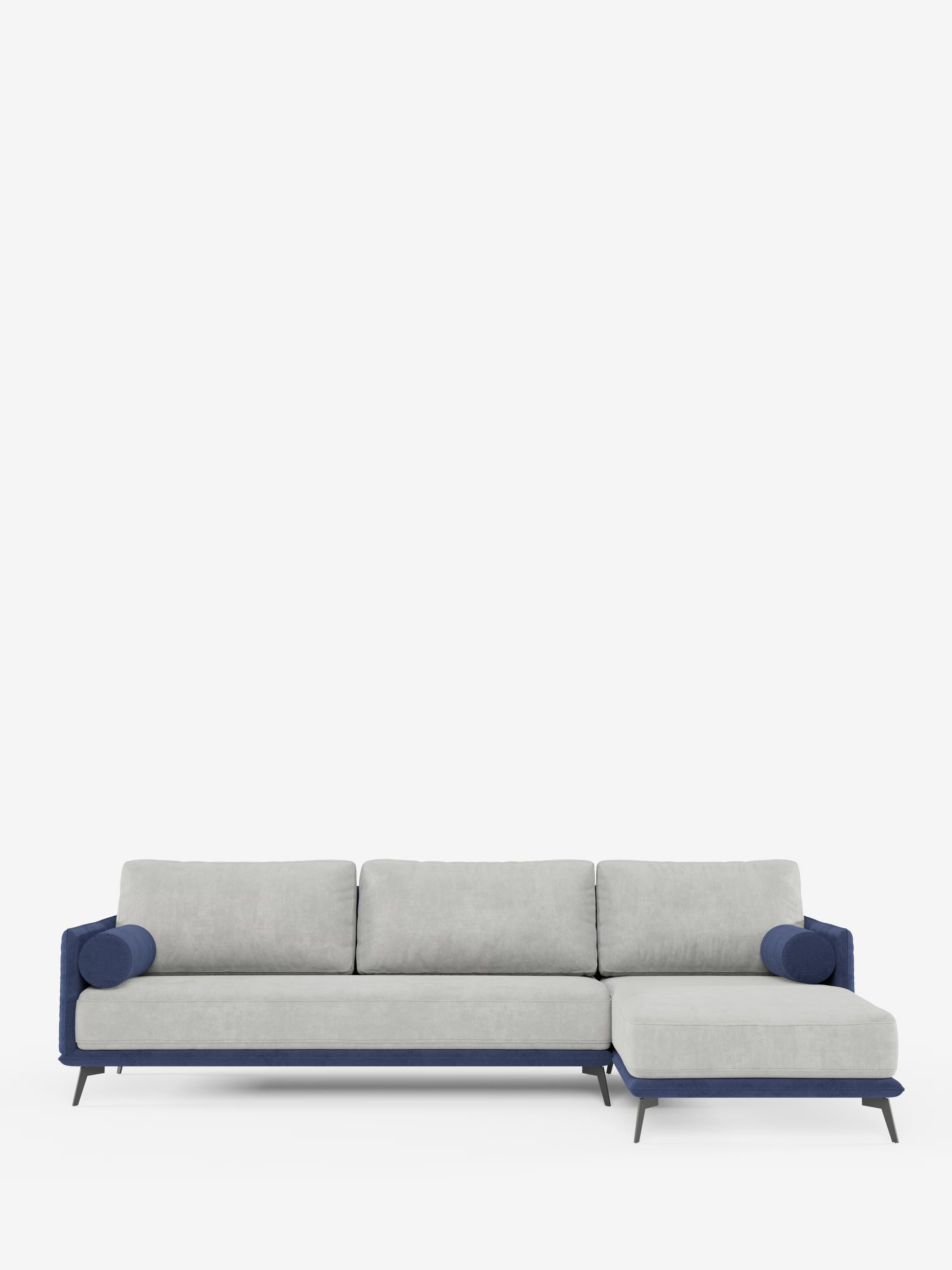 Basalto canapé d'angle bicolore avec méridienne et base en métal - dossiers en plumes et tissu détachable T31