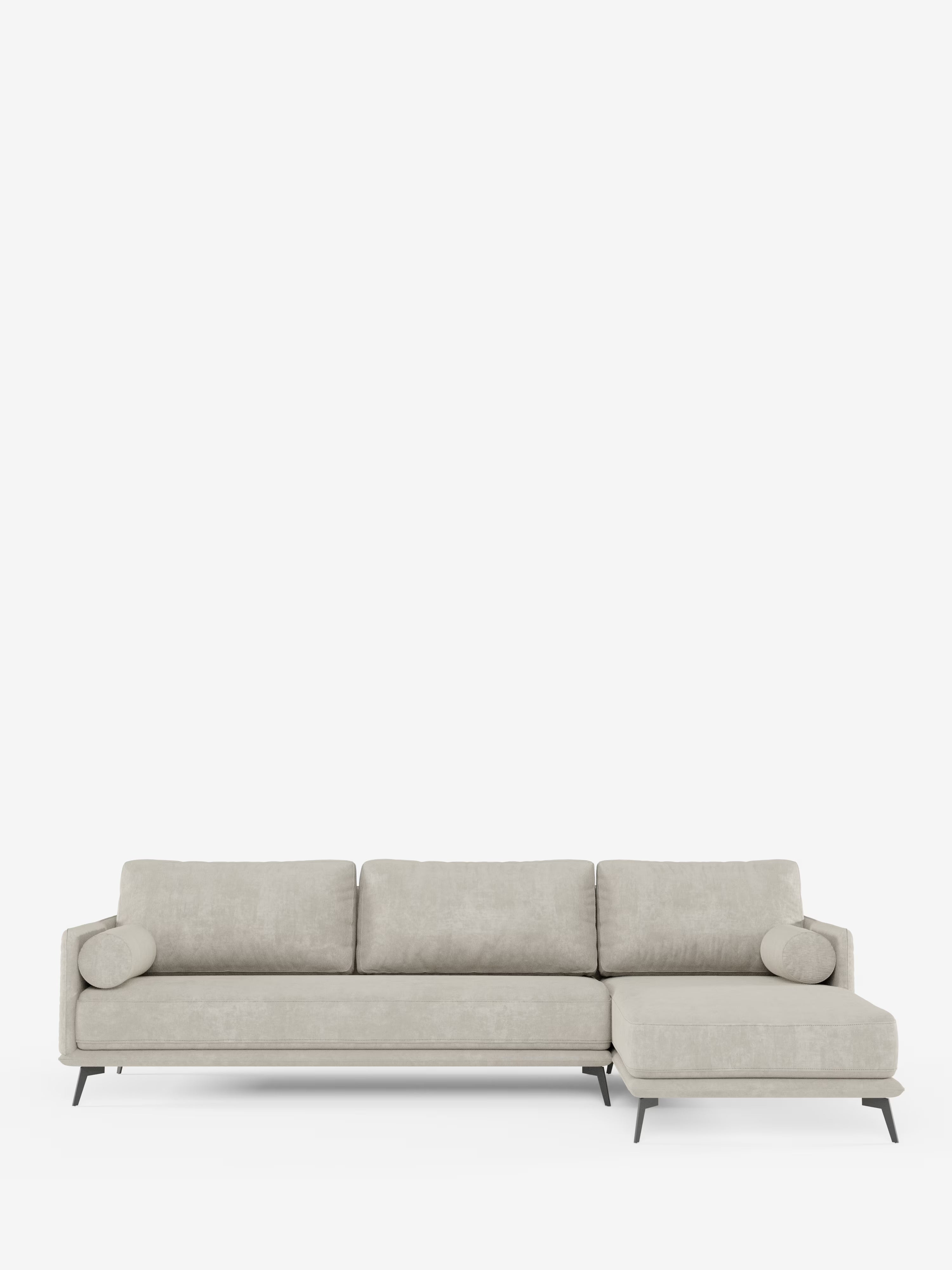 Basalto canapé d'angle moderne avec méridienne et base en métal - dossiers en plumes et tissu détachable T31