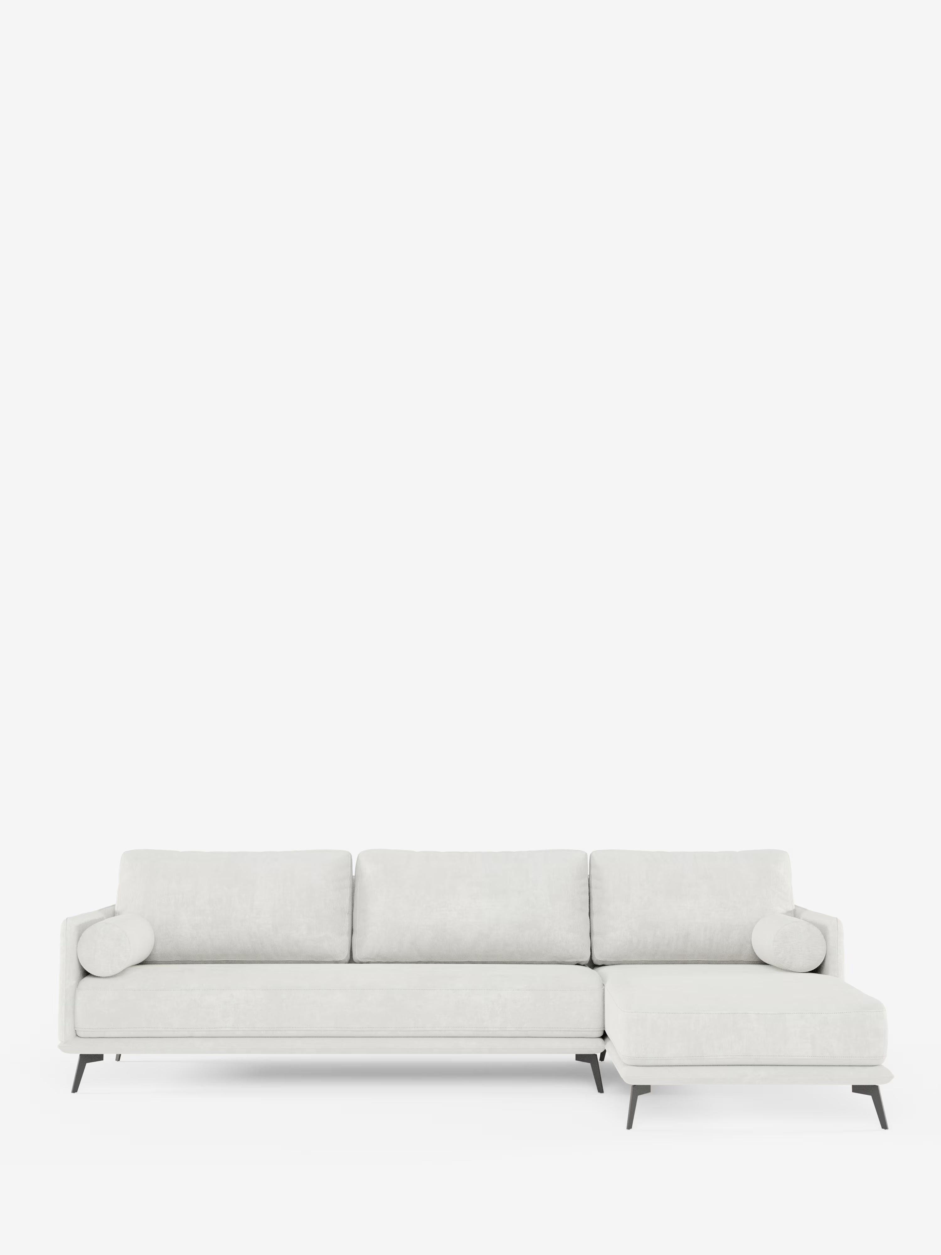 Basalto canapé d'angle moderne avec méridienne et base en métal - dossiers en plumes et tissu détachable T31