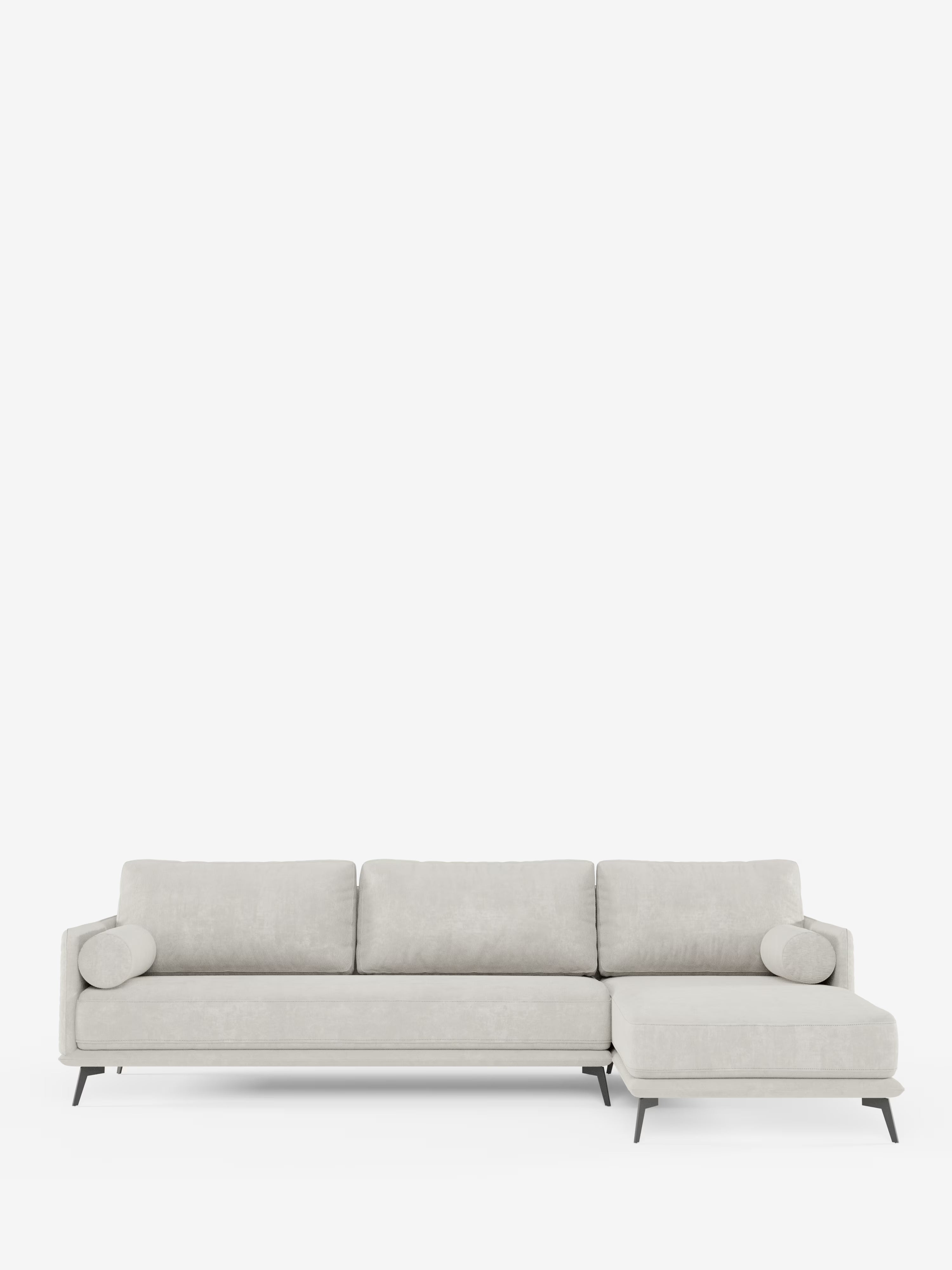 Basalto canapé d'angle moderne avec méridienne et base en métal - dossiers en plumes et tissu détachable T31