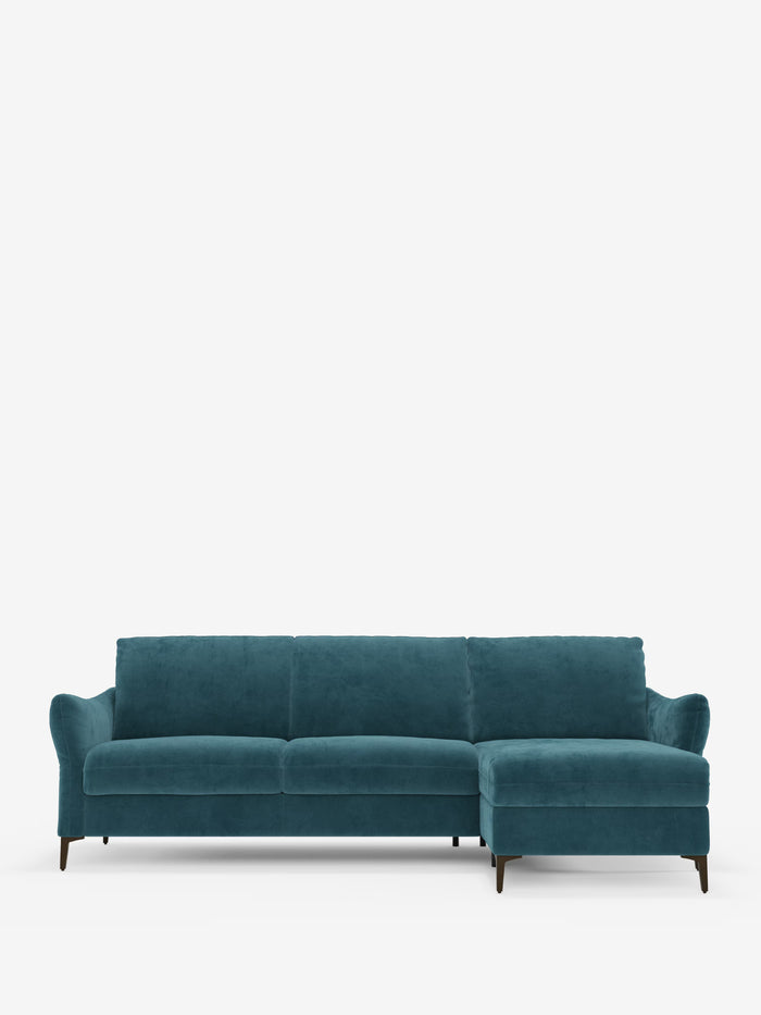 Dalia canapé-lit avec méridienne coffre de rangement et matelas de 18 cm de hauteur - pieds hauts et tissu anti-taches T30