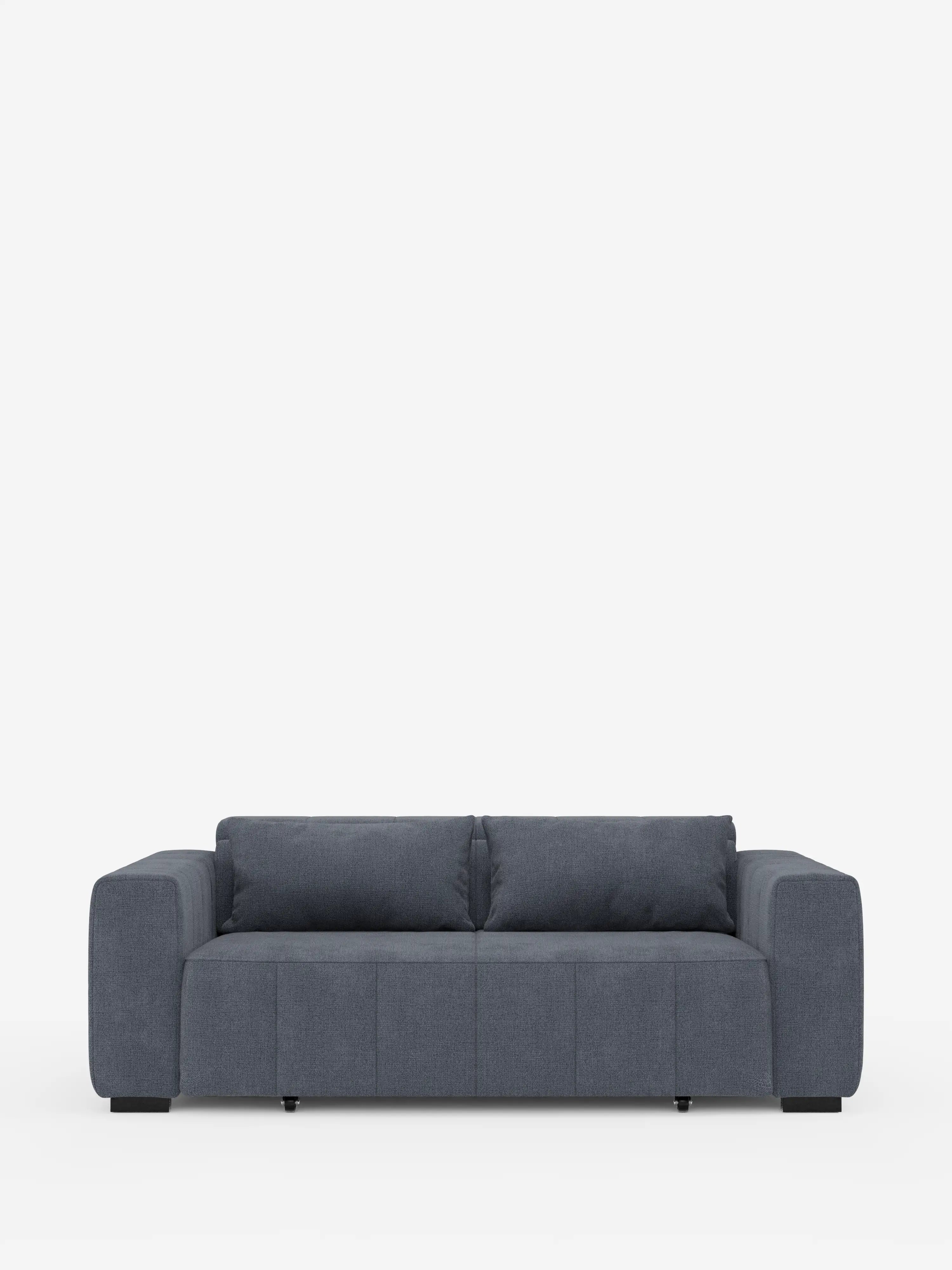 Un divano a tre posti in stile dorico contemporaneo, rivestito in tessuto T23 grigio scuro antimacchia, disponibile su Divani.Store. Questo divano moderno presenta ampi braccioli squadrati, due spaziosi cuscini di seduta, uno schienale basso dalle linee minimaliste e sedute estensibili grazie alla funzione relax elettrica, completate da poggiatesta regolabili: il tutto messo in risalto da uno sfondo bianco a tinta unita.