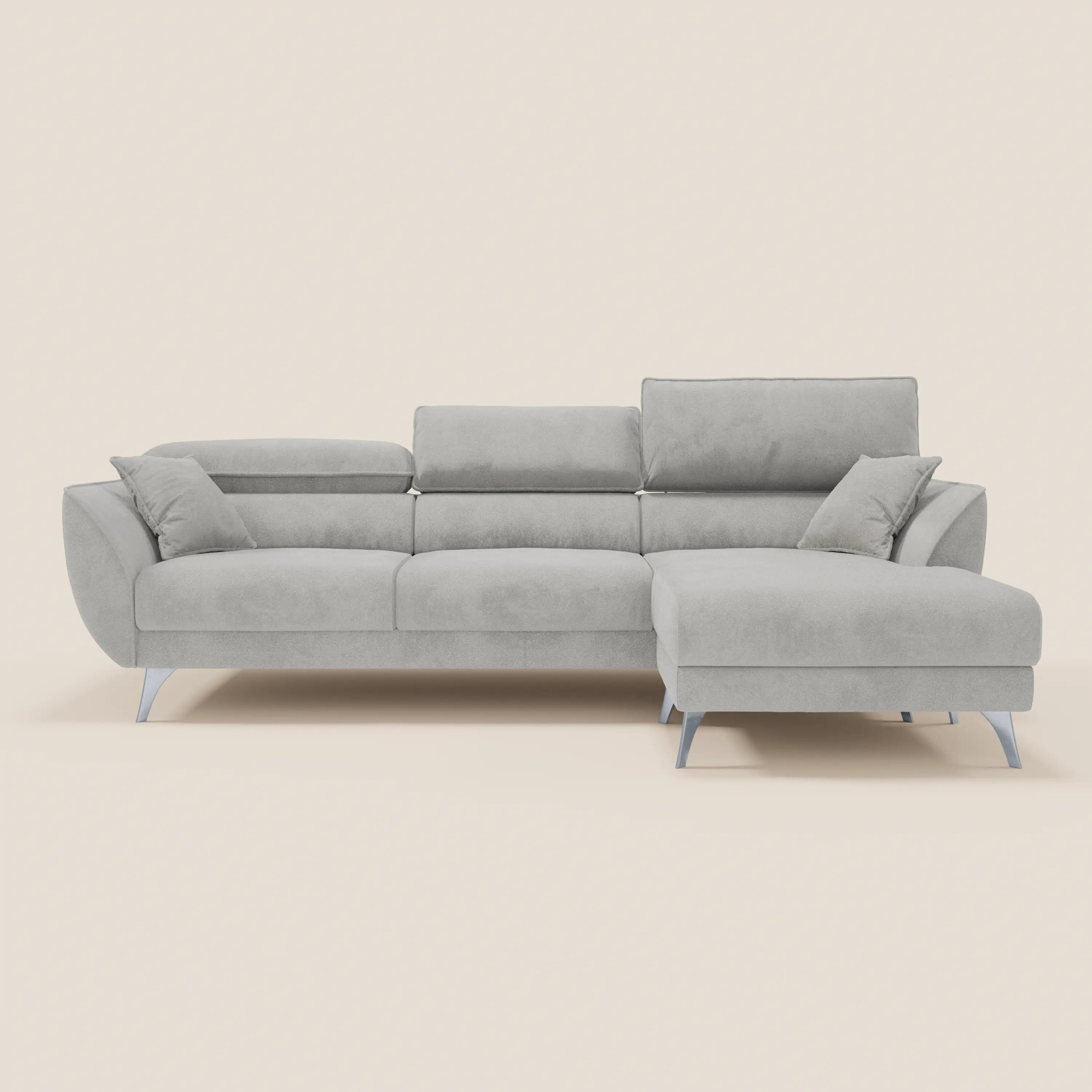 Michelangelo Divano Angolare con Penisola e Sedute Estensibili - Poggiatesta reclinabili in raffinato tessuto smacchiabile effetto vellutino T30 - divani.store