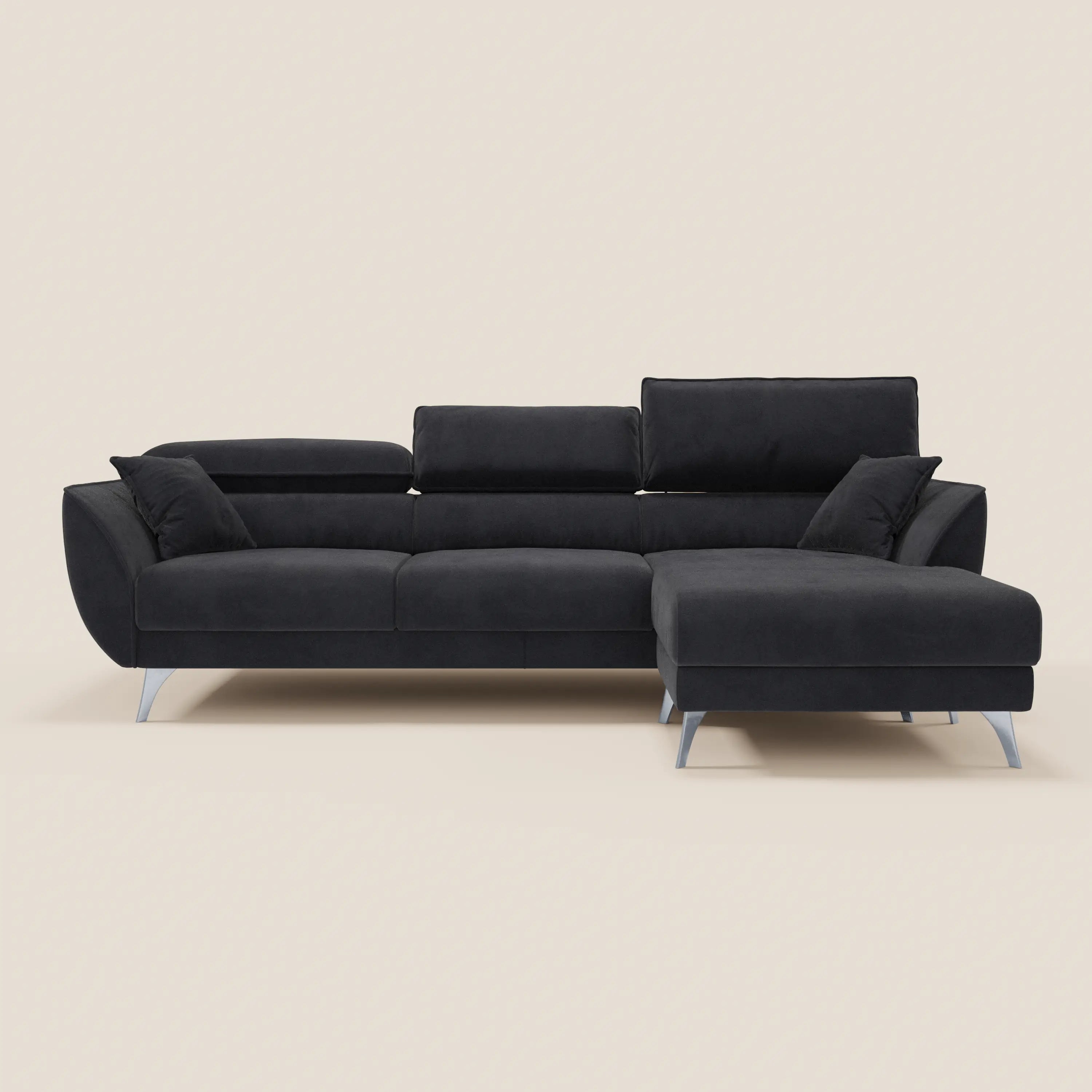 Michelangelo Divano Angolare con Penisola e Sedute Estensibili - Poggiatesta reclinabili in raffinato tessuto smacchiabile effetto vellutino T30 - divani.store