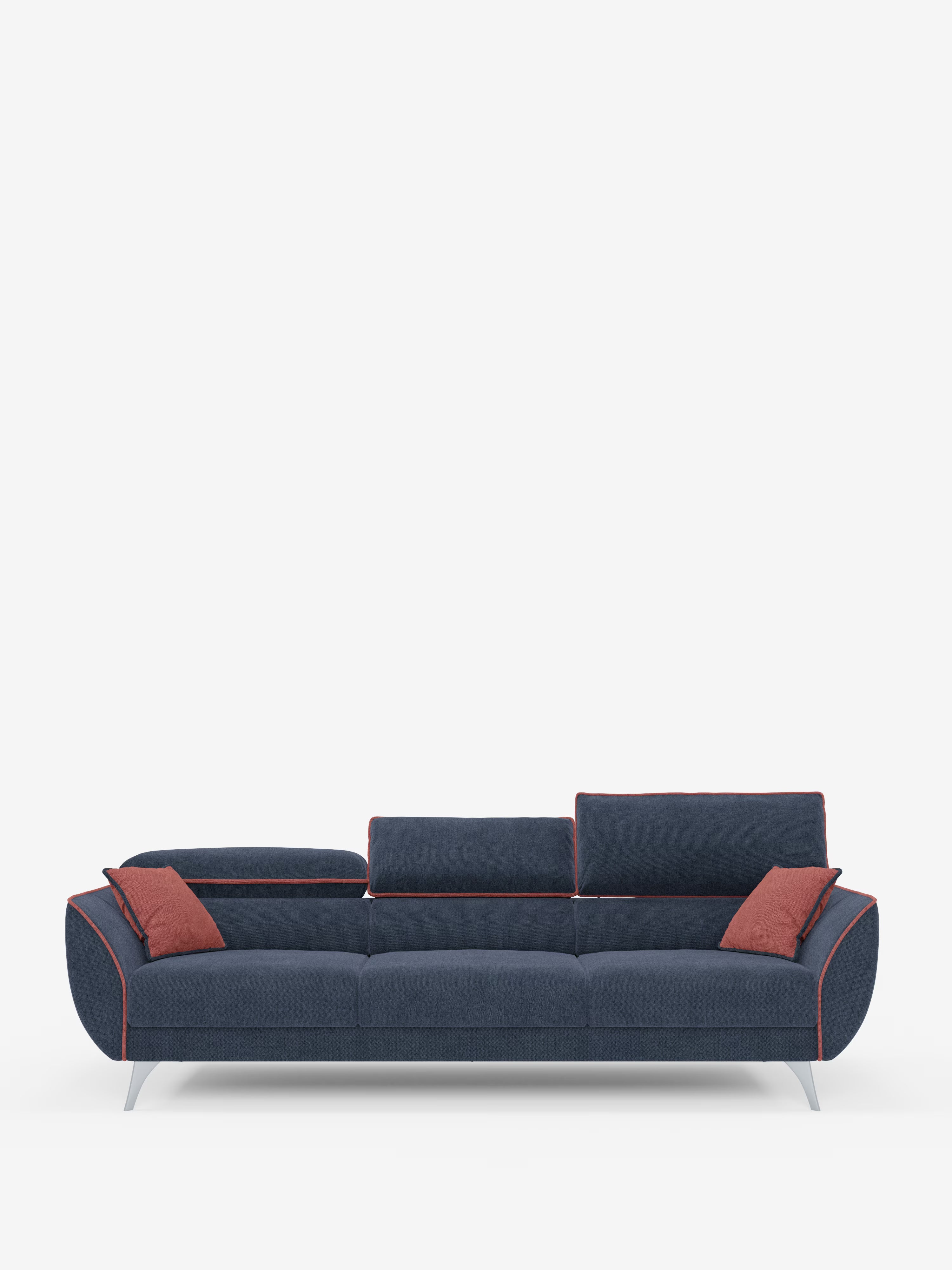 Michelangelo 4 places bicolore - Canapé avec 3 assises coulissantes et têtières réglables en tissu détachable T23