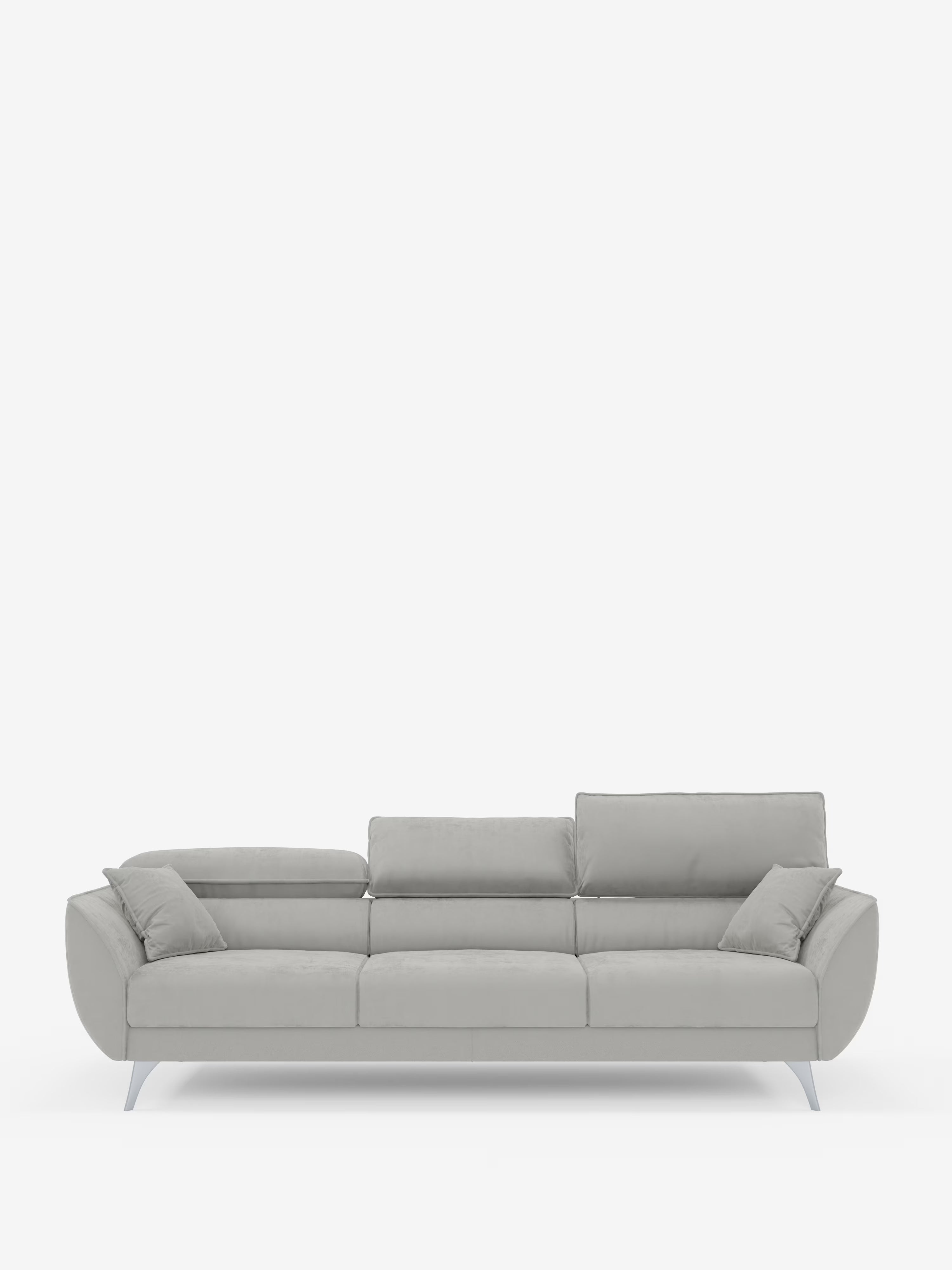 Certamente! Ecco una descrizione riscritta che include i dati del prodotto: Il divano Michelangelo 4 Posti di Divani.Store è un divano contemporaneo di colore grigio chiaro, dotato di tre cuscini di seduta estensibili, tre schienali rettangolari, due cuscini laterali angolari e eleganti gambe in metallo angolate. Rivestito con un elegante tessuto in velluto T30 resistente alle macchie, questo modello dal design minimalista con poggiatesta regolabili risalta su uno sfondo bianco a tinta unita.